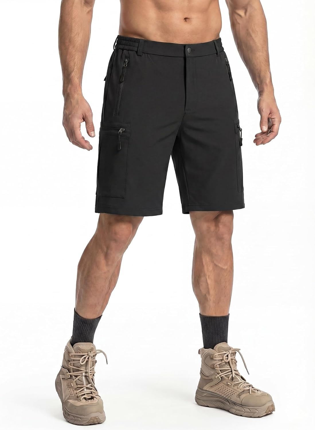 image:imageCOOFANDY Mens Hiking Cargo Shorts 9 Lightweight Short with Zipper Pockets 5 Zipper Pockets Lightweight Quick Dry Breathable Stretch Fabric Hiking Camping Climbing Work Elastic Waist Spring SummerBlack