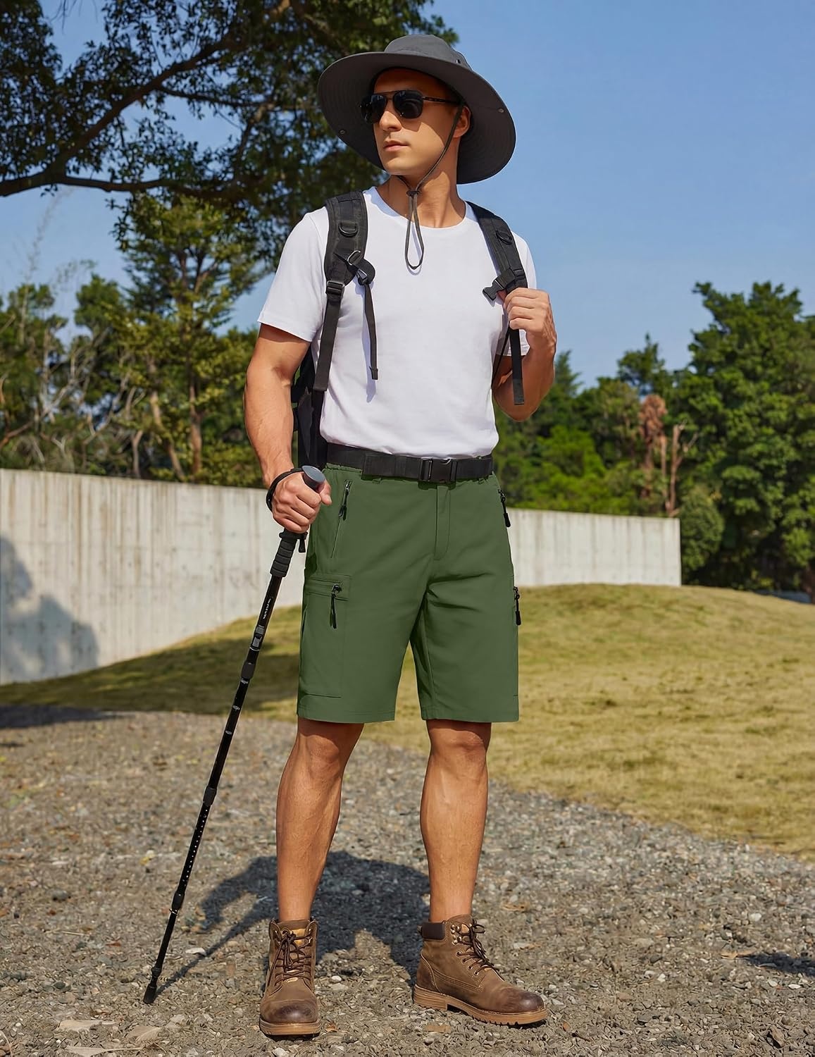 image:imageCOOFANDY Mens Hiking Cargo Shorts 9 Lightweight Short with Zipper Pockets 5 Zipper Pockets Lightweight Quick Dry Breathable Stretch Fabric Hiking Camping Climbing Work Elastic Waist Spring SummerGreen