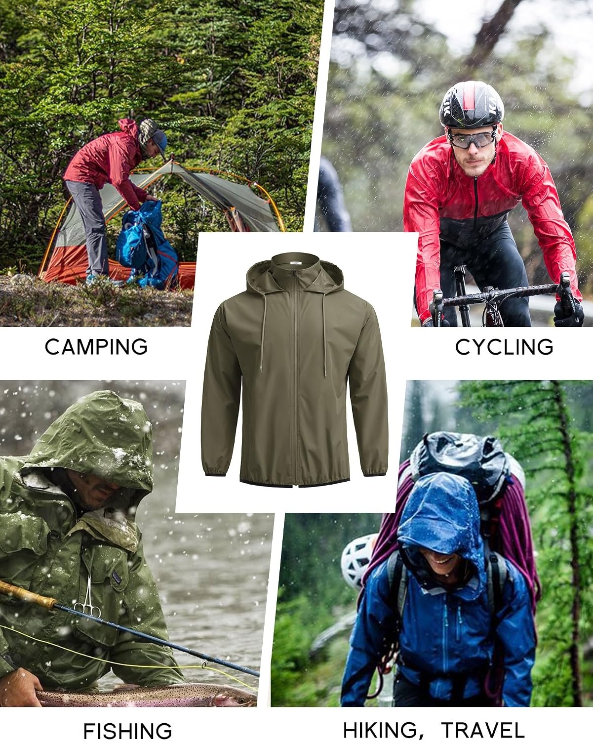 image:imageCOOFANDY Mens Light Rain Jacket Packable Waterproof Raincoat Windbreaker Portable Rain Coat with Hood Hidden Zipper Rainproof Hoodie Rain Gear For Golf Travel Hiking Cycling Outdoor ActivitiesArmy Green