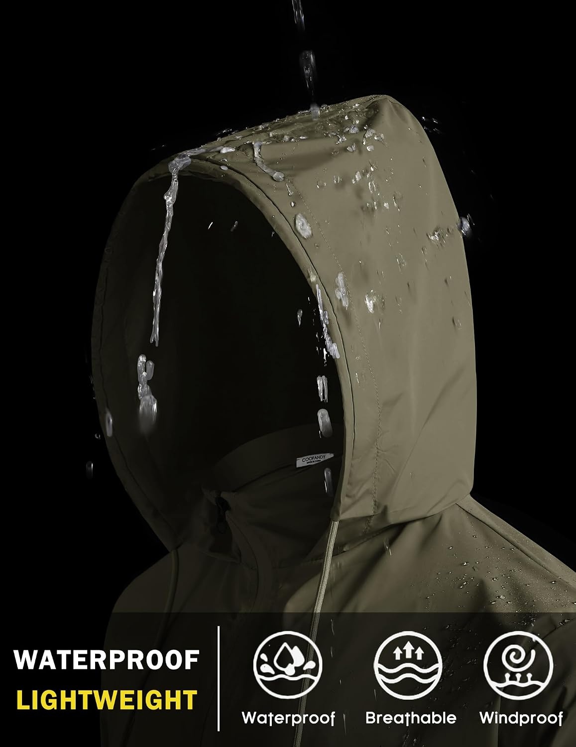 image:imageCOOFANDY Mens Light Rain Jacket Packable Waterproof Raincoat Windbreaker Portable Rain Coat with Hood Hidden Zipper Rainproof Hoodie Rain Gear For Golf Travel Hiking Cycling Outdoor ActivitiesArmy Green