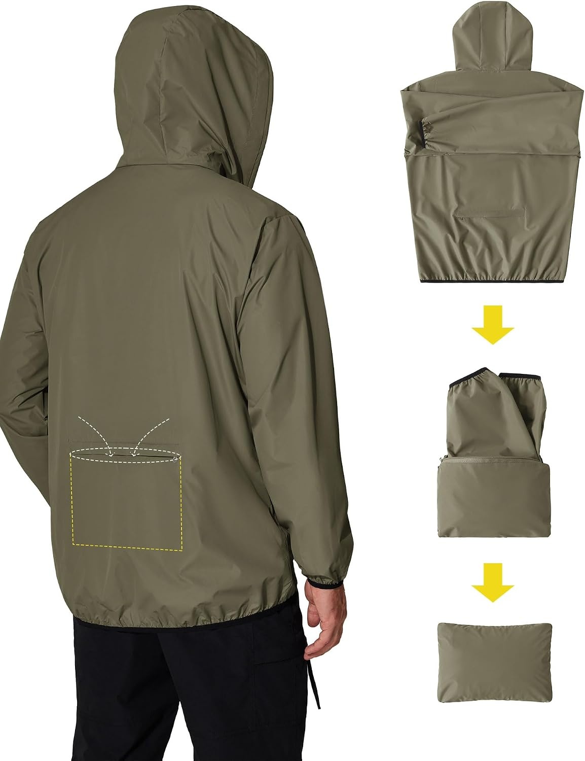 image:imageCOOFANDY Mens Light Rain Jacket Packable Waterproof Raincoat Windbreaker Portable Rain Coat with Hood Hidden Zipper Rainproof Hoodie Rain Gear For Golf Travel Hiking Cycling Outdoor ActivitiesArmy Green