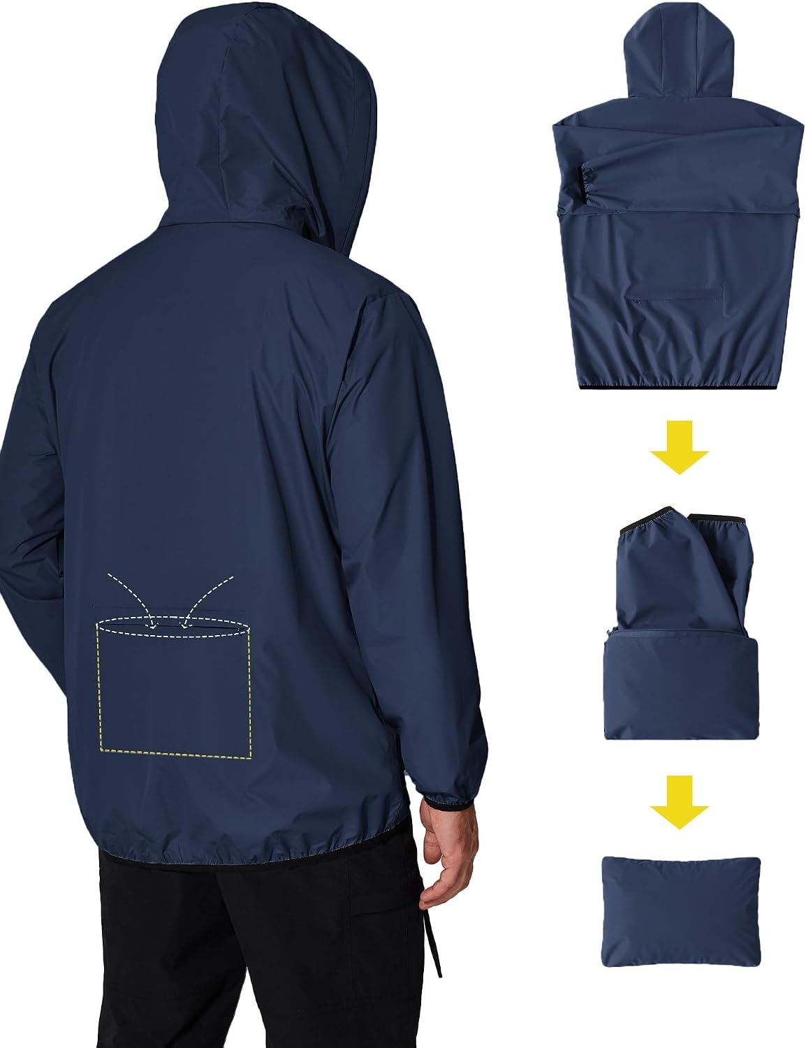 image:imageCOOFANDY Mens Light Rain Jacket Packable Waterproof Raincoat Windbreaker Portable Rain Coat with Hood Hidden Zipper Rainproof Hoodie Rain Gear For Golf Travel Hiking Cycling Outdoor ActivitiesDark Blue