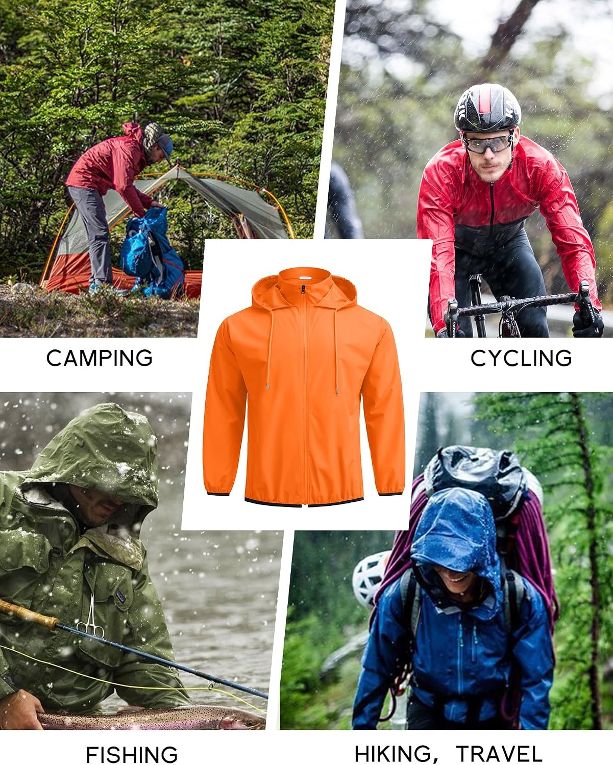 image:imageCOOFANDY Mens Light Rain Jacket Packable Waterproof Raincoat Windbreaker Portable Rain Coat with Hood Hidden Zipper Rainproof Hoodie Rain Gear For Golf Travel Hiking Cycling Outdoor ActivitiesOrange