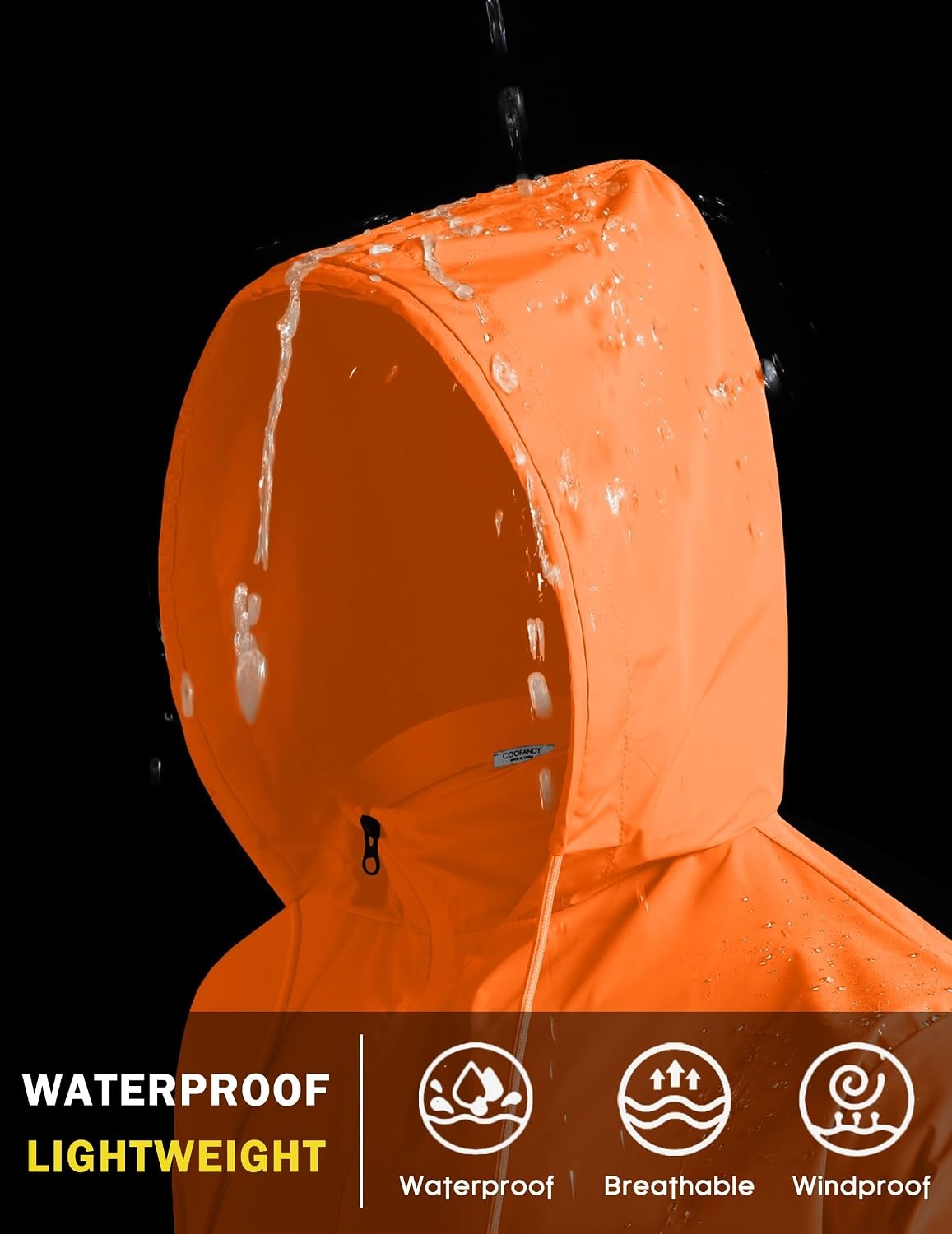 image:imageCOOFANDY Mens Light Rain Jacket Packable Waterproof Raincoat Windbreaker Portable Rain Coat with Hood Hidden Zipper Rainproof Hoodie Rain Gear For Golf Travel Hiking Cycling Outdoor ActivitiesOrange