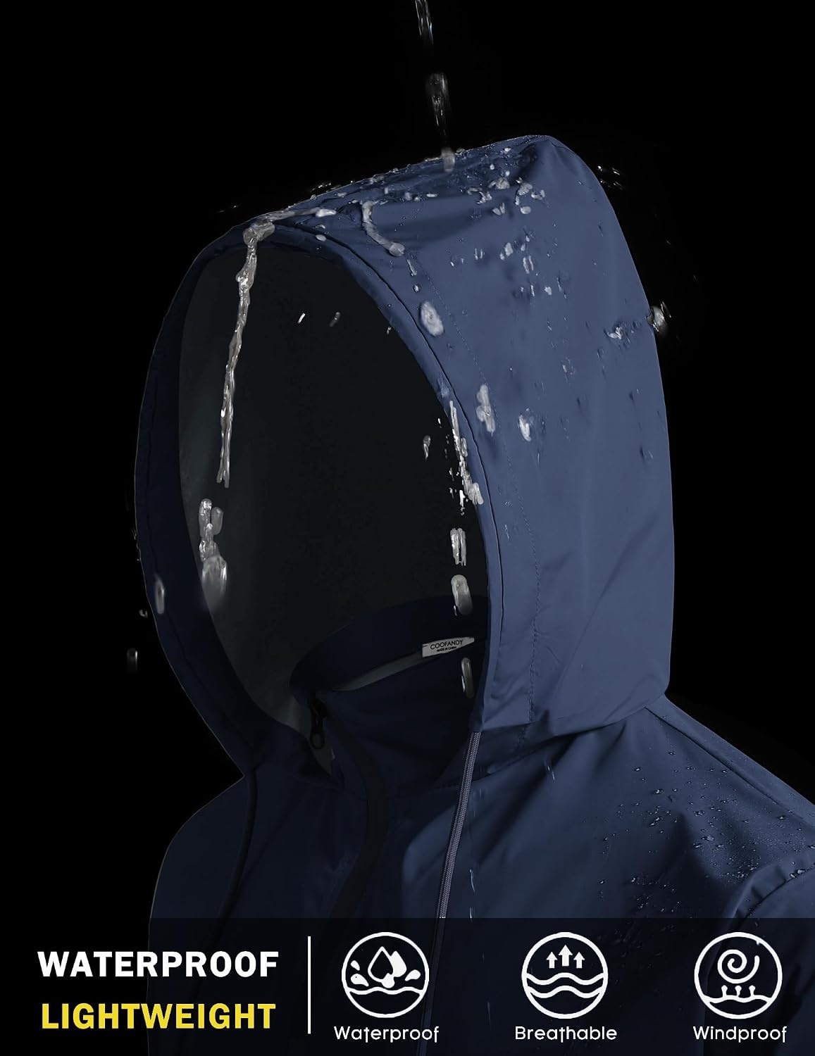 image:imageCOOFANDY Mens Light Rain Jacket Packable Waterproof Raincoat Windbreaker Portable Rain Coat with Hood Hidden Zipper Rainproof Hoodie Rain Gear For Golf Travel Hiking Cycling Outdoor ActivitiesDark Blue