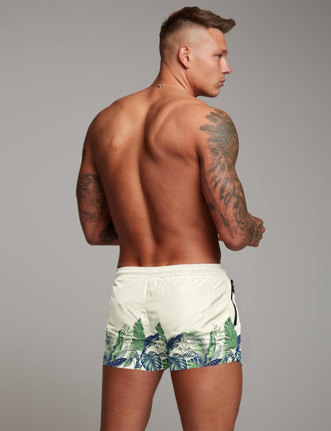 image:imageCOOFANDY Mens Swim Trunk Quick Dry Swimwear Mesh Lining Bathing Suit Two Zippered Pockets Drawstring Swim Shorts for Beach Vacation Party Cruise and Daily Casual WearGreen Leaves