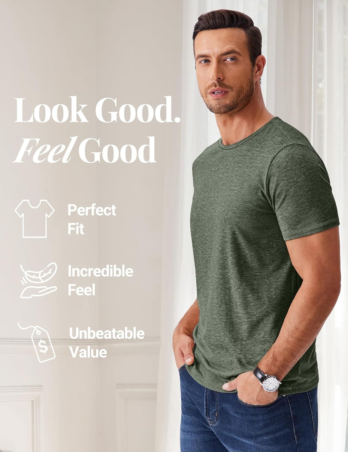 image:imageCOOFANDY Mens T Shirts Short Sleeve Soft Crew Neck Casual Basic Tee Shirts Lightweight breathable fabric basic crewneck design easy to layer or match great for daily wear gifts amp vacationArmy Green