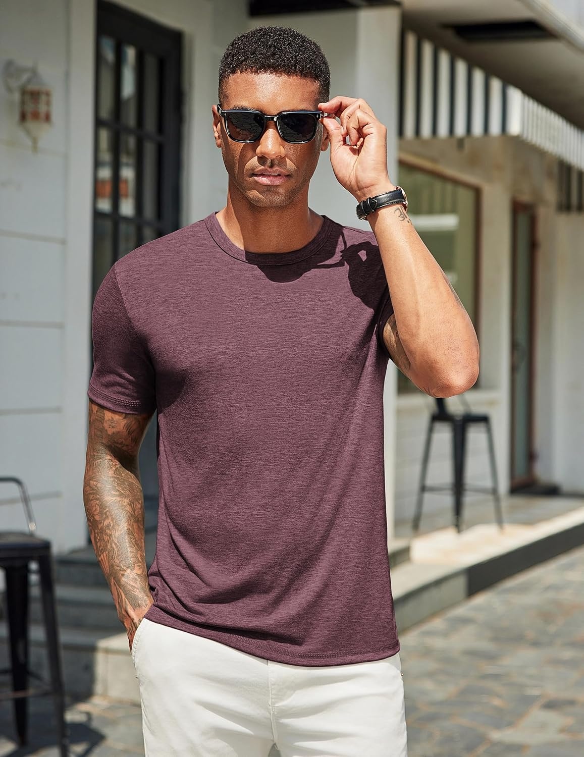 image:imageCOOFANDY Mens T Shirts Short Sleeve Soft Crew Neck Casual Basic Tee Shirts Lightweight breathable fabric basic crewneck design easy to layer or match great for daily wear gifts amp vacationWine Red