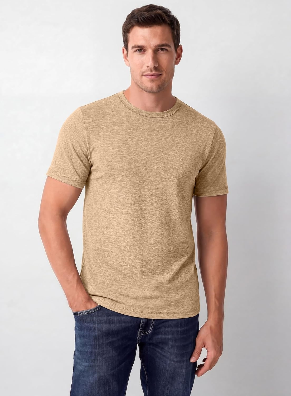 image:imageCOOFANDY Mens T Shirts Short Sleeve Soft Crew Neck Casual Basic Tee Shirts Lightweight breathable fabric basic crewneck design easy to layer or match great for daily wear gifts amp vacationLight Khaki