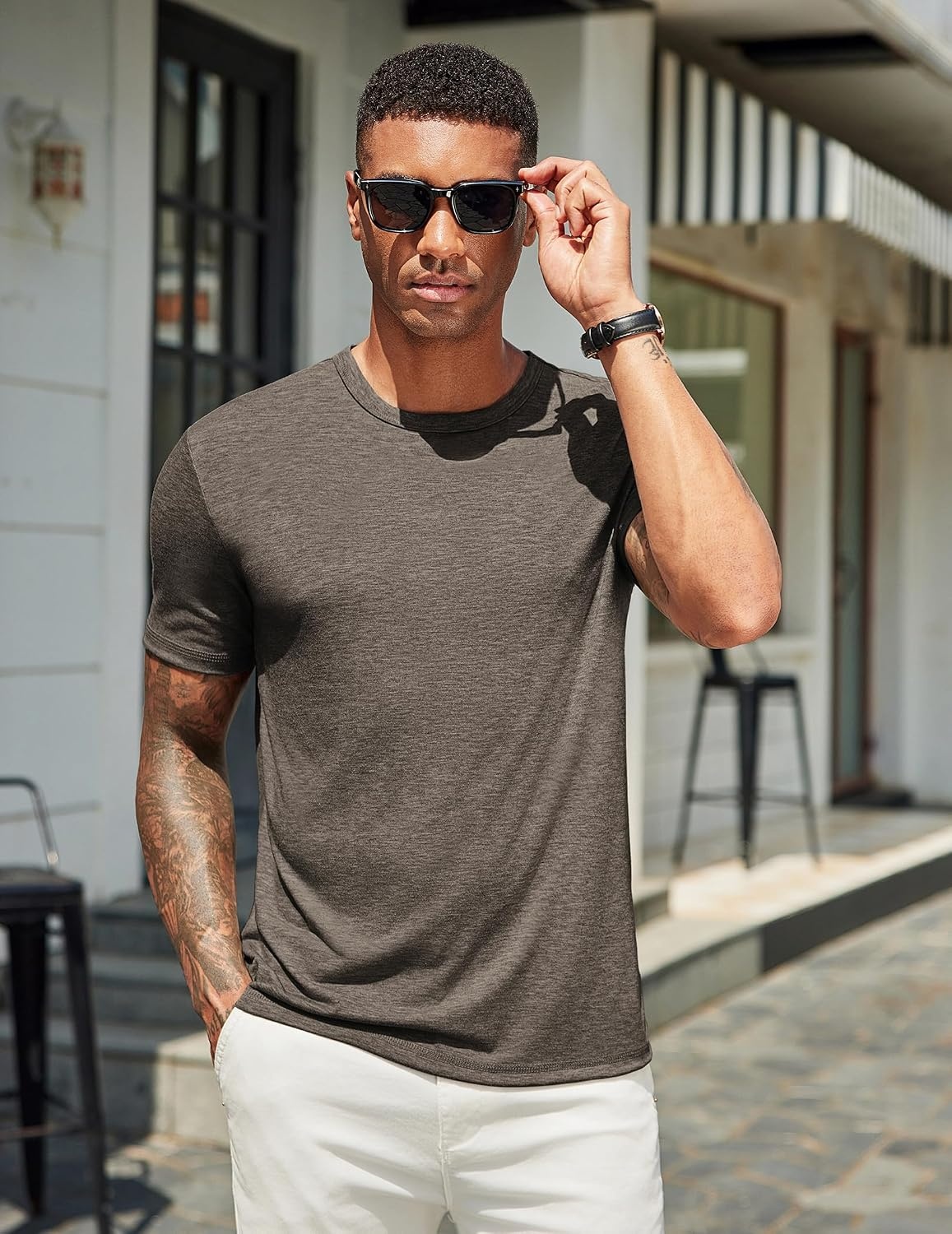 image:imageCOOFANDY Mens T Shirts Short Sleeve Soft Crew Neck Casual Basic Tee Shirts Lightweight breathable fabric basic crewneck design easy to layer or match great for daily wear gifts amp vacationBrown
