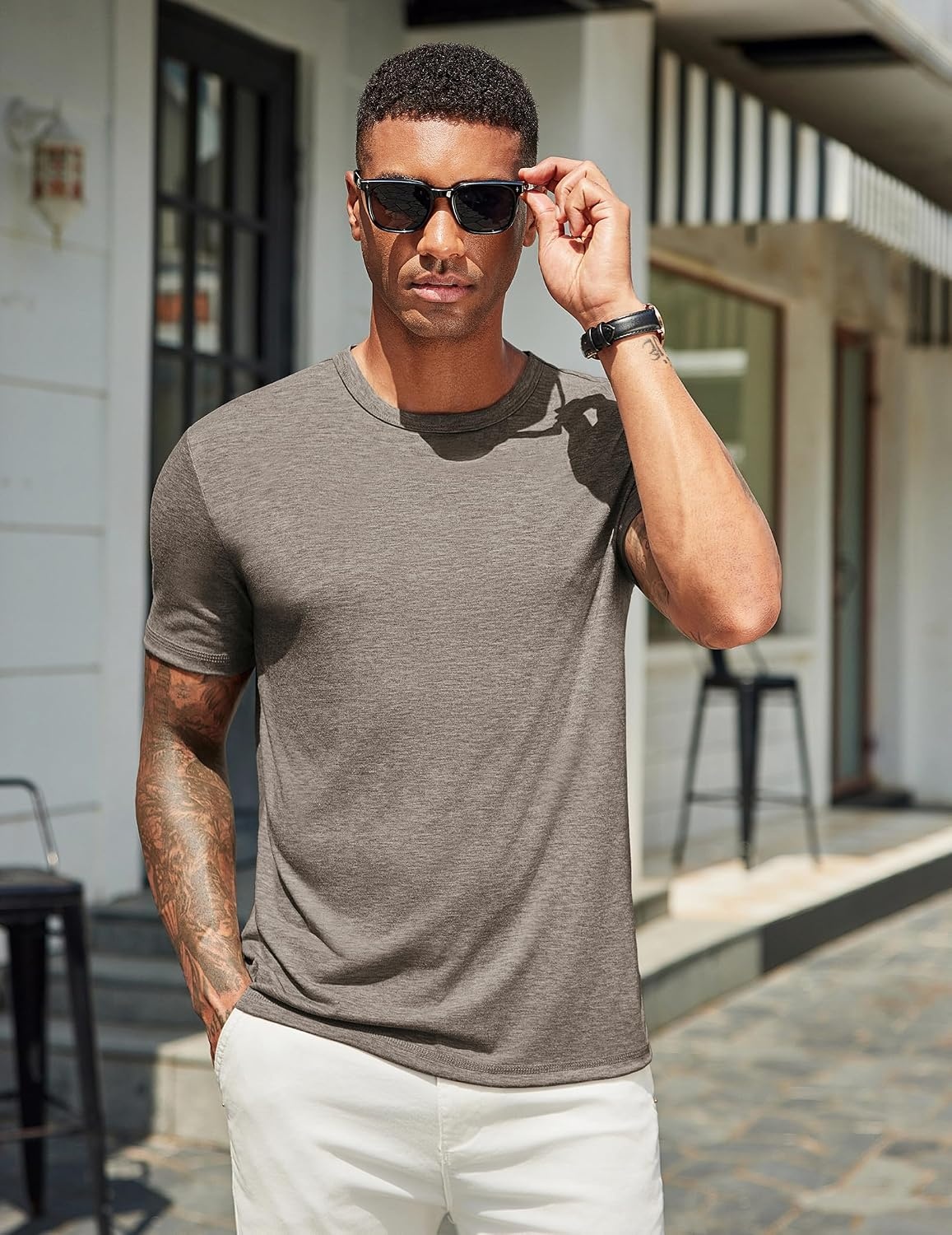 image:imageCOOFANDY Mens T Shirts Short Sleeve Soft Crew Neck Casual Basic Tee Shirts Lightweight breathable fabric basic crewneck design easy to layer or match great for daily wear gifts amp vacationDark Khaki