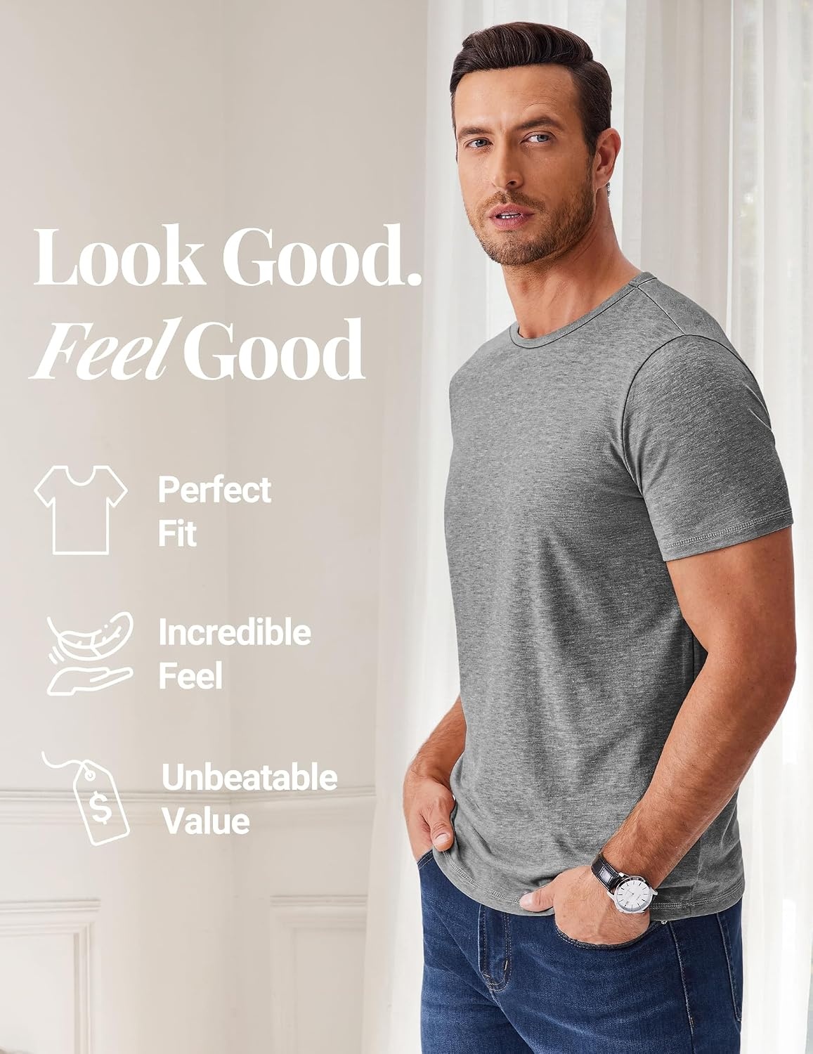image:imageCOOFANDY Mens T Shirts Short Sleeve Soft Crew Neck Casual Basic Tee Shirts Lightweight breathable fabric basic crewneck design easy to layer or match great for daily wear gifts amp vacationGrey