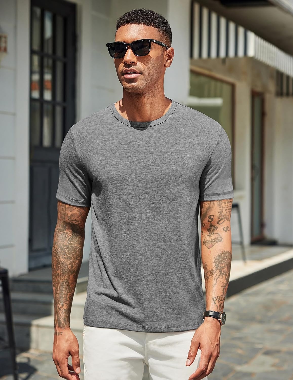 image:imageCOOFANDY Mens T Shirts Short Sleeve Soft Crew Neck Casual Basic Tee Shirts Lightweight breathable fabric basic crewneck design easy to layer or match great for daily wear gifts amp vacationGrey