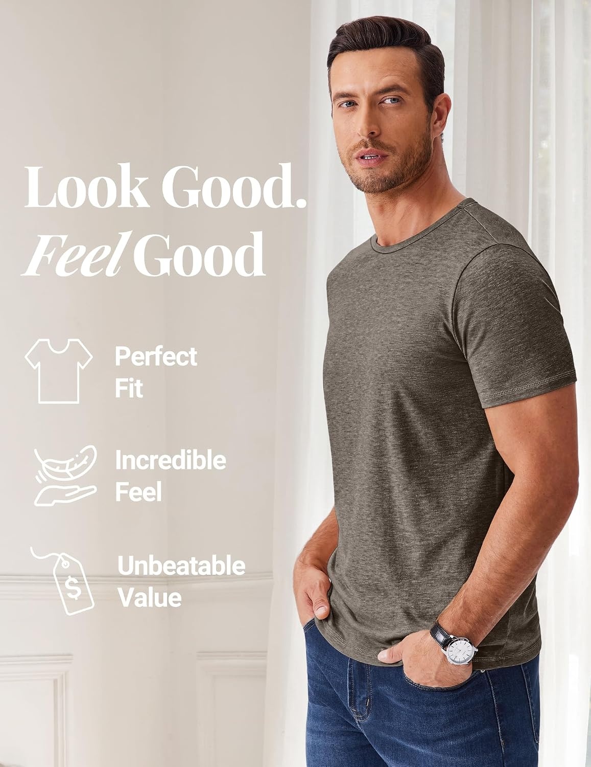 image:imageCOOFANDY Mens T Shirts Short Sleeve Soft Crew Neck Casual Basic Tee Shirts Lightweight breathable fabric basic crewneck design easy to layer or match great for daily wear gifts amp vacationBrown