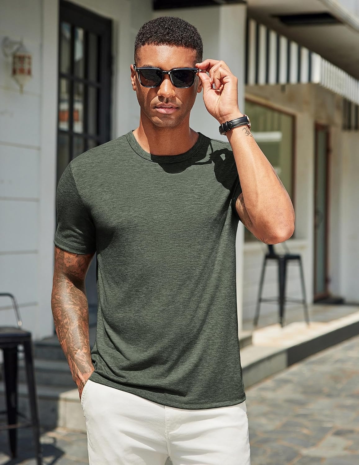 image:imageCOOFANDY Mens T Shirts Short Sleeve Soft Crew Neck Casual Basic Tee Shirts Lightweight breathable fabric basic crewneck design easy to layer or match great for daily wear gifts amp vacationArmy Green