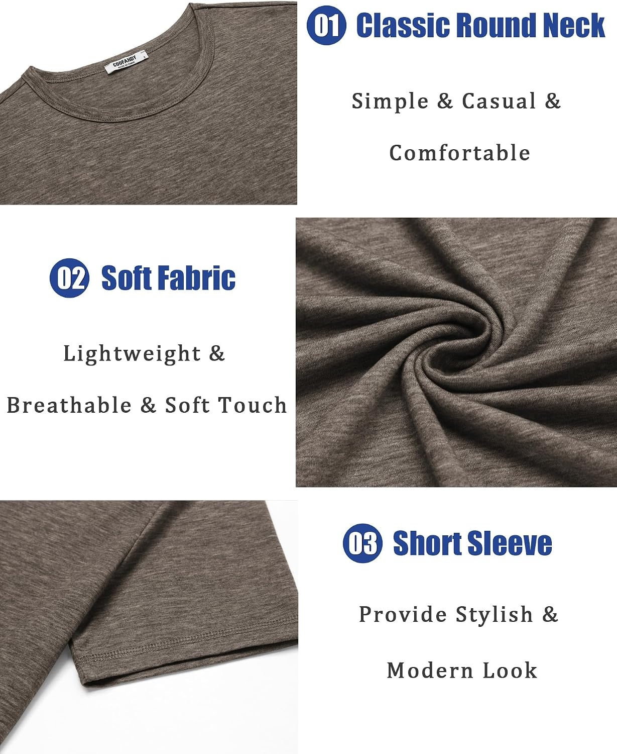 image:imageCOOFANDY Mens T Shirts Short Sleeve Soft Crew Neck Casual Basic Tee Shirts Lightweight breathable fabric basic crewneck design easy to layer or match great for daily wear gifts amp vacationBrown
