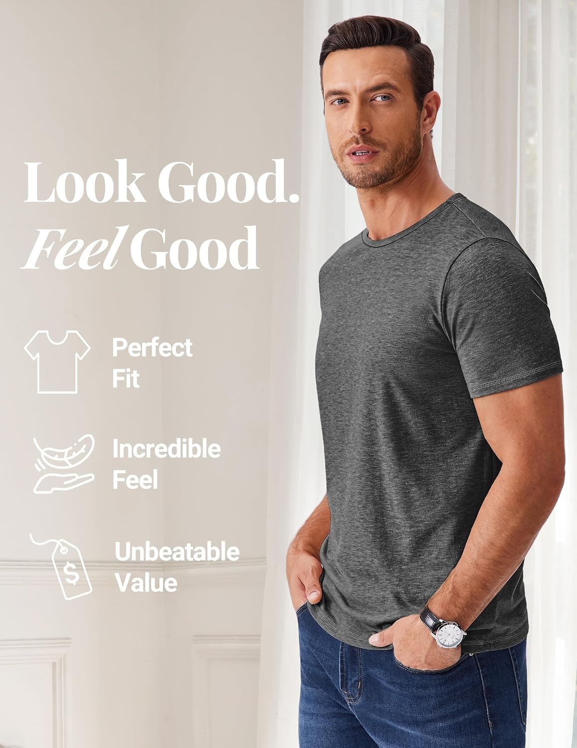 image:imageCOOFANDY Mens T Shirts Short Sleeve Soft Crew Neck Casual Basic Tee Shirts Lightweight breathable fabric basic crewneck design easy to layer or match great for daily wear gifts amp vacationAdark Grey