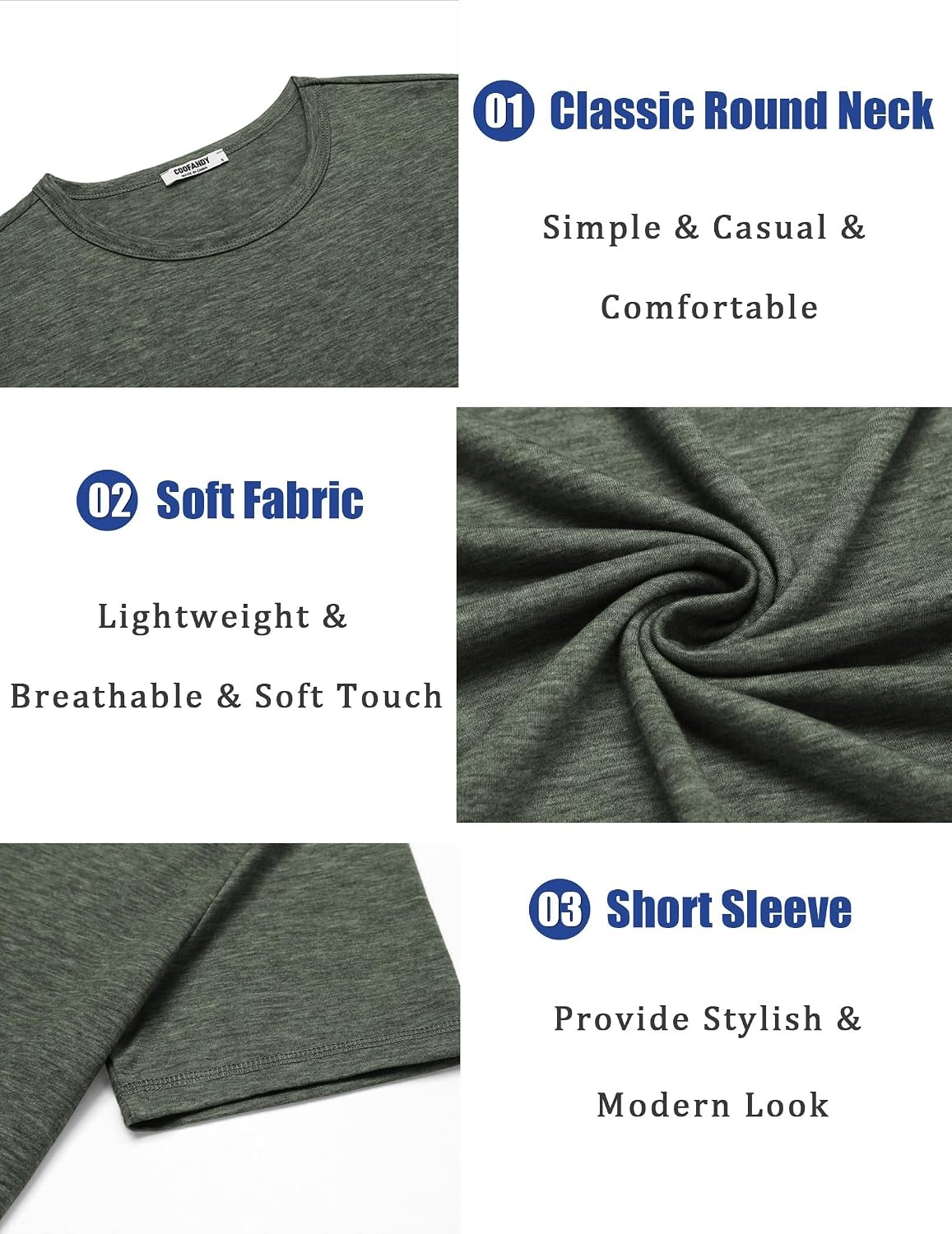 image:imageCOOFANDY Mens T Shirts Short Sleeve Soft Crew Neck Casual Basic Tee Shirts Lightweight breathable fabric basic crewneck design easy to layer or match great for daily wear gifts amp vacationArmy Green