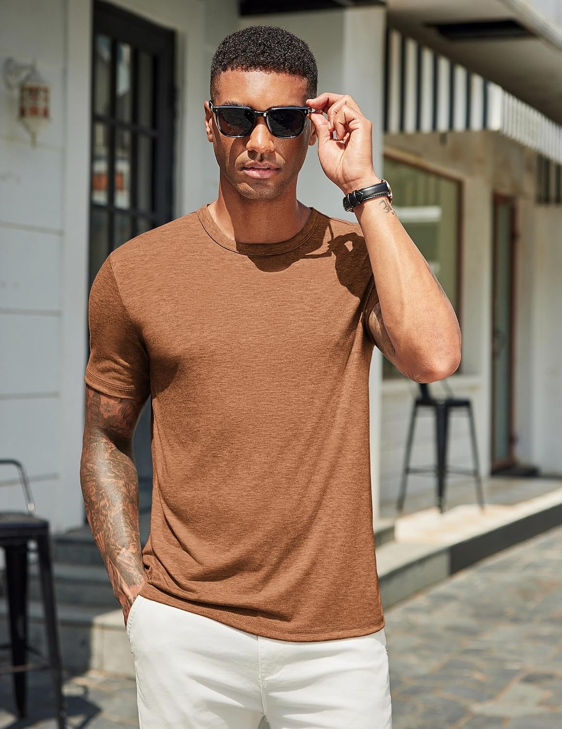 image:imageCOOFANDY Mens T Shirts Short Sleeve Soft Crew Neck Casual Basic Tee Shirts Lightweight breathable fabric basic crewneck design easy to layer or match great for daily wear gifts amp vacationCaramel