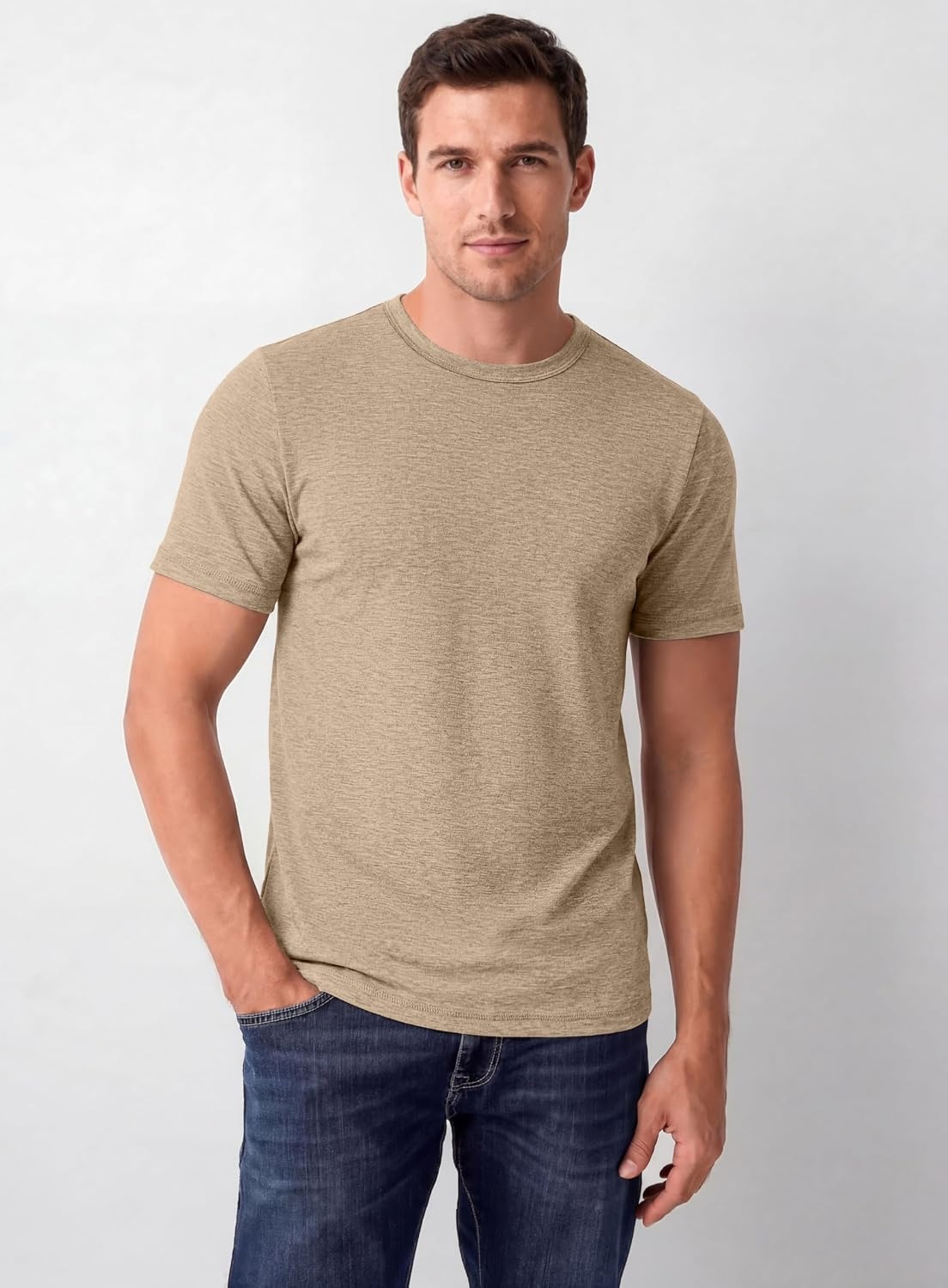 image:imageCOOFANDY Mens T Shirts Short Sleeve Soft Crew Neck Casual Basic Tee Shirts Lightweight breathable fabric basic crewneck design easy to layer or match great for daily wear gifts amp vacationKhaki