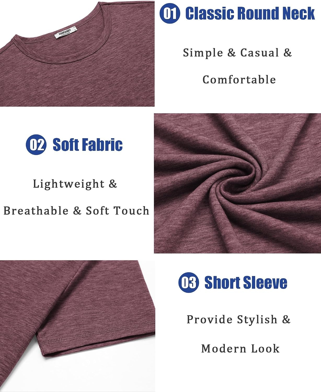 image:imageCOOFANDY Mens T Shirts Short Sleeve Soft Crew Neck Casual Basic Tee Shirts Lightweight breathable fabric basic crewneck design easy to layer or match great for daily wear gifts amp vacationWine Red