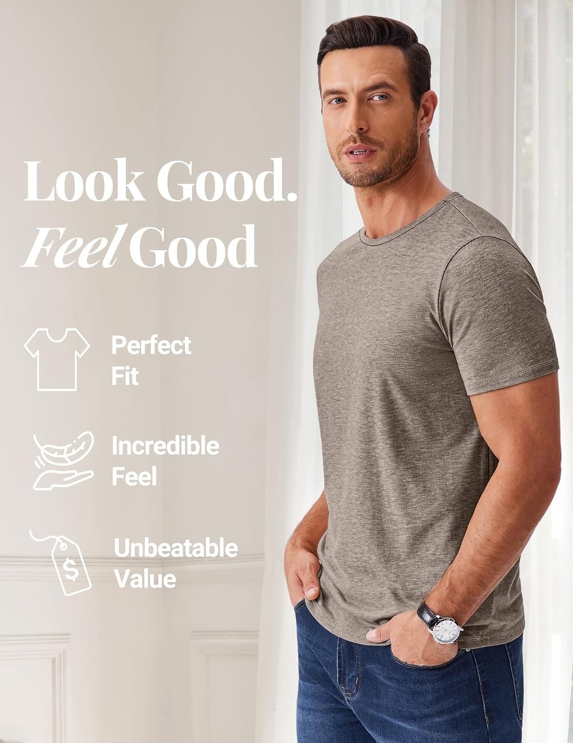 image:imageCOOFANDY Mens T Shirts Short Sleeve Soft Crew Neck Casual Basic Tee Shirts Lightweight breathable fabric basic crewneck design easy to layer or match great for daily wear gifts amp vacationDark Khaki