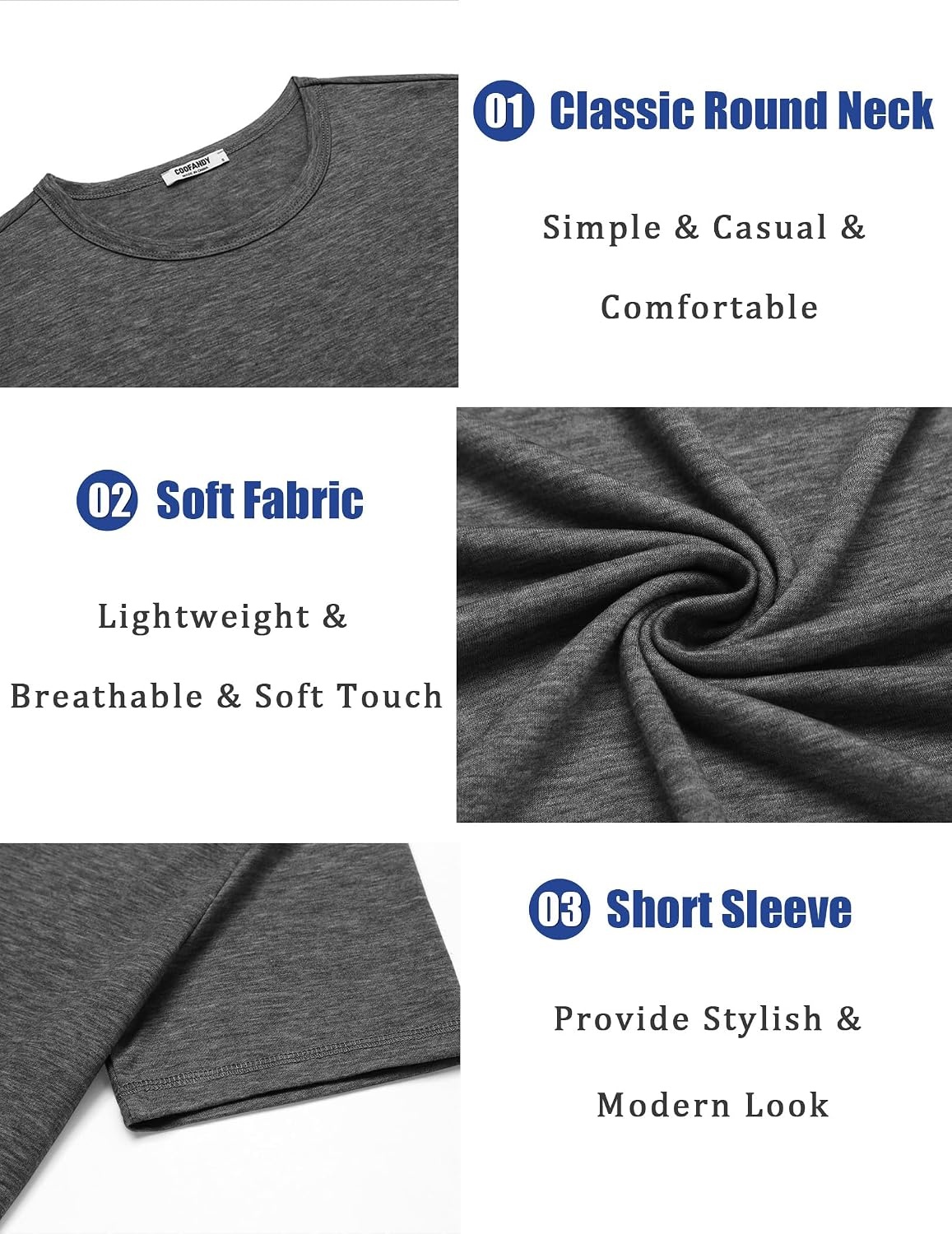 image:imageCOOFANDY Mens T Shirts Short Sleeve Soft Crew Neck Casual Basic Tee Shirts Lightweight breathable fabric basic crewneck design easy to layer or match great for daily wear gifts amp vacationAdark Grey