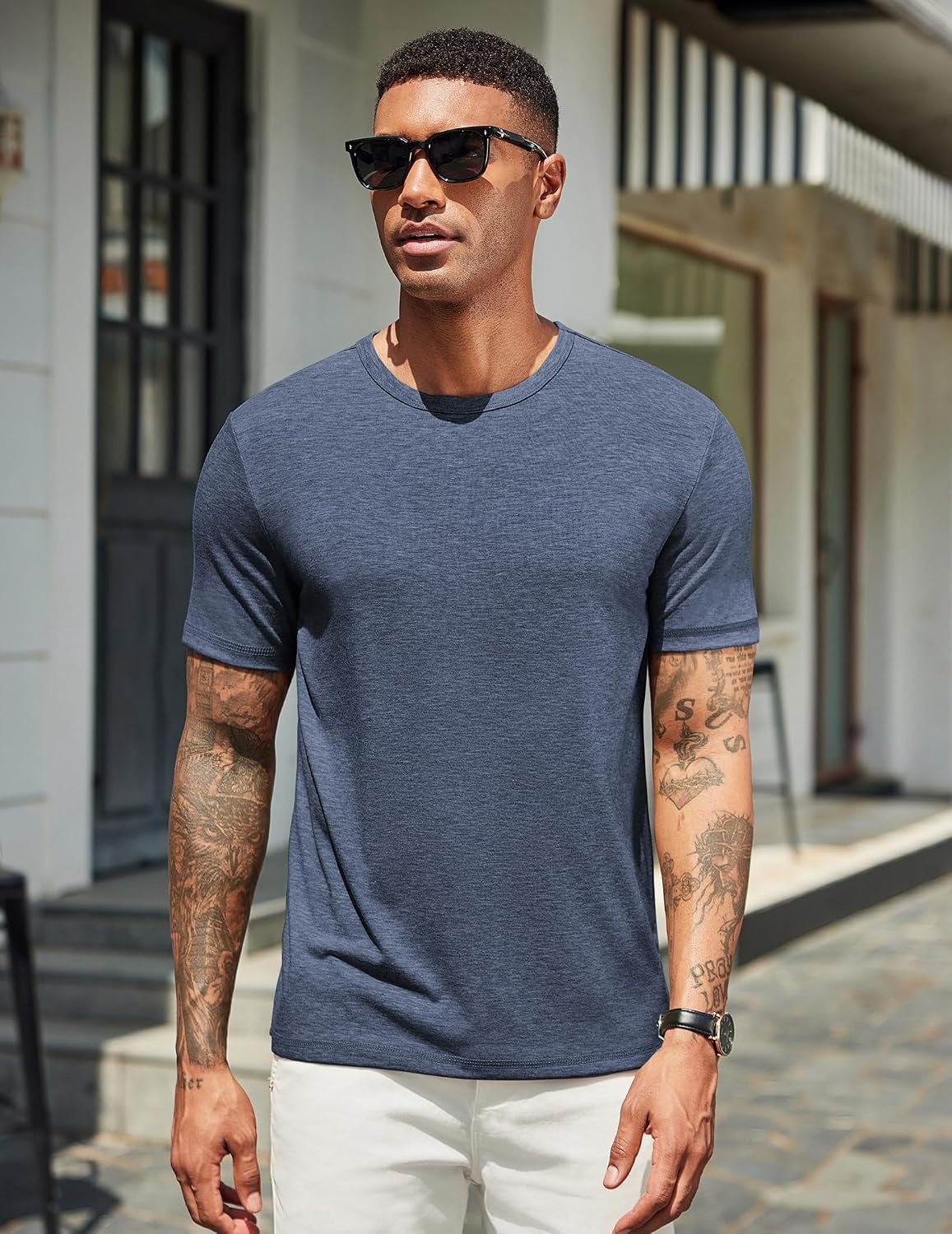 image:imageCOOFANDY Mens T Shirts Short Sleeve Soft Crew Neck Casual Basic Tee Shirts Lightweight breathable fabric basic crewneck design easy to layer or match great for daily wear gifts amp vacationNavy Blue