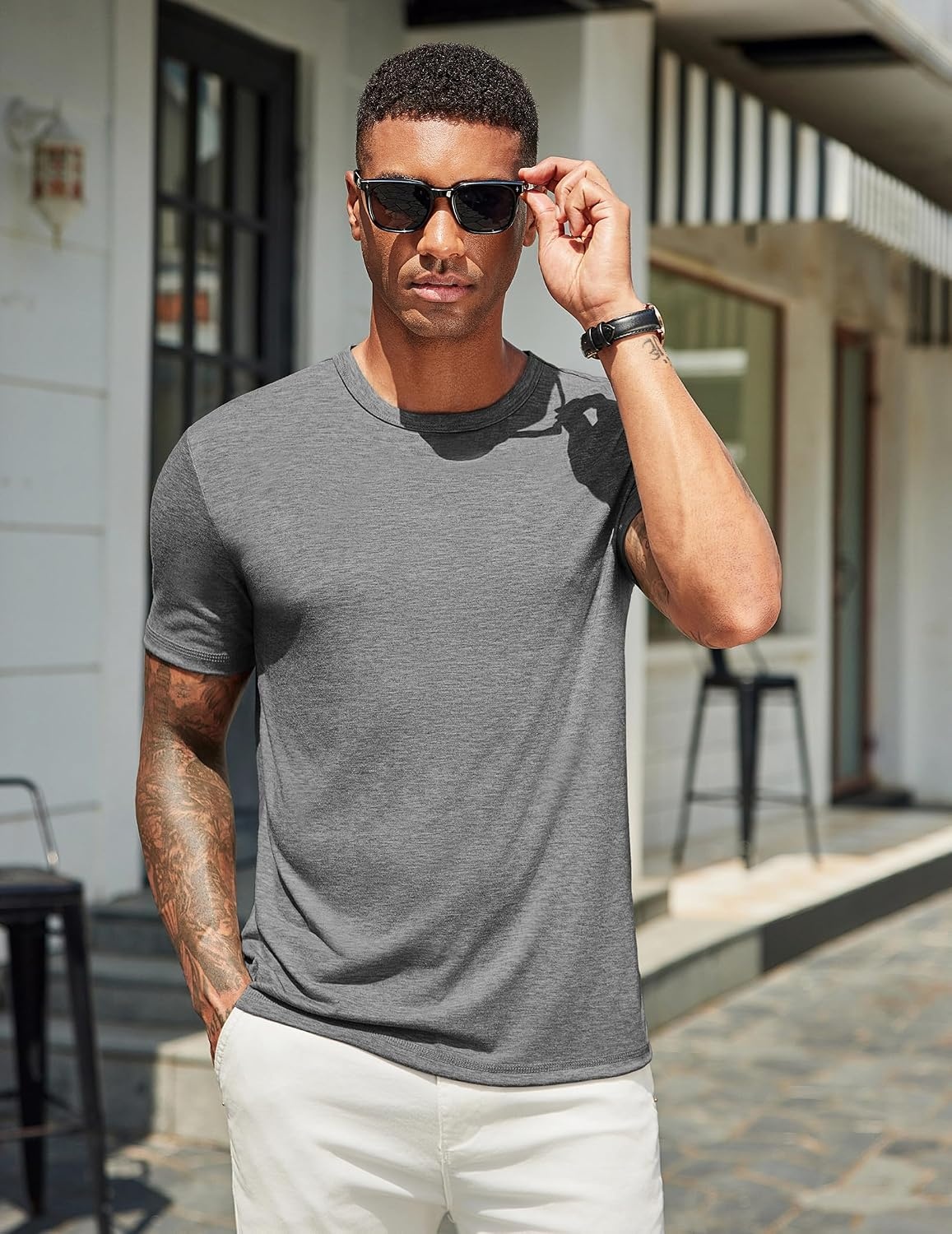 image:imageCOOFANDY Mens T Shirts Short Sleeve Soft Crew Neck Casual Basic Tee Shirts Lightweight breathable fabric basic crewneck design easy to layer or match great for daily wear gifts amp vacationGrey