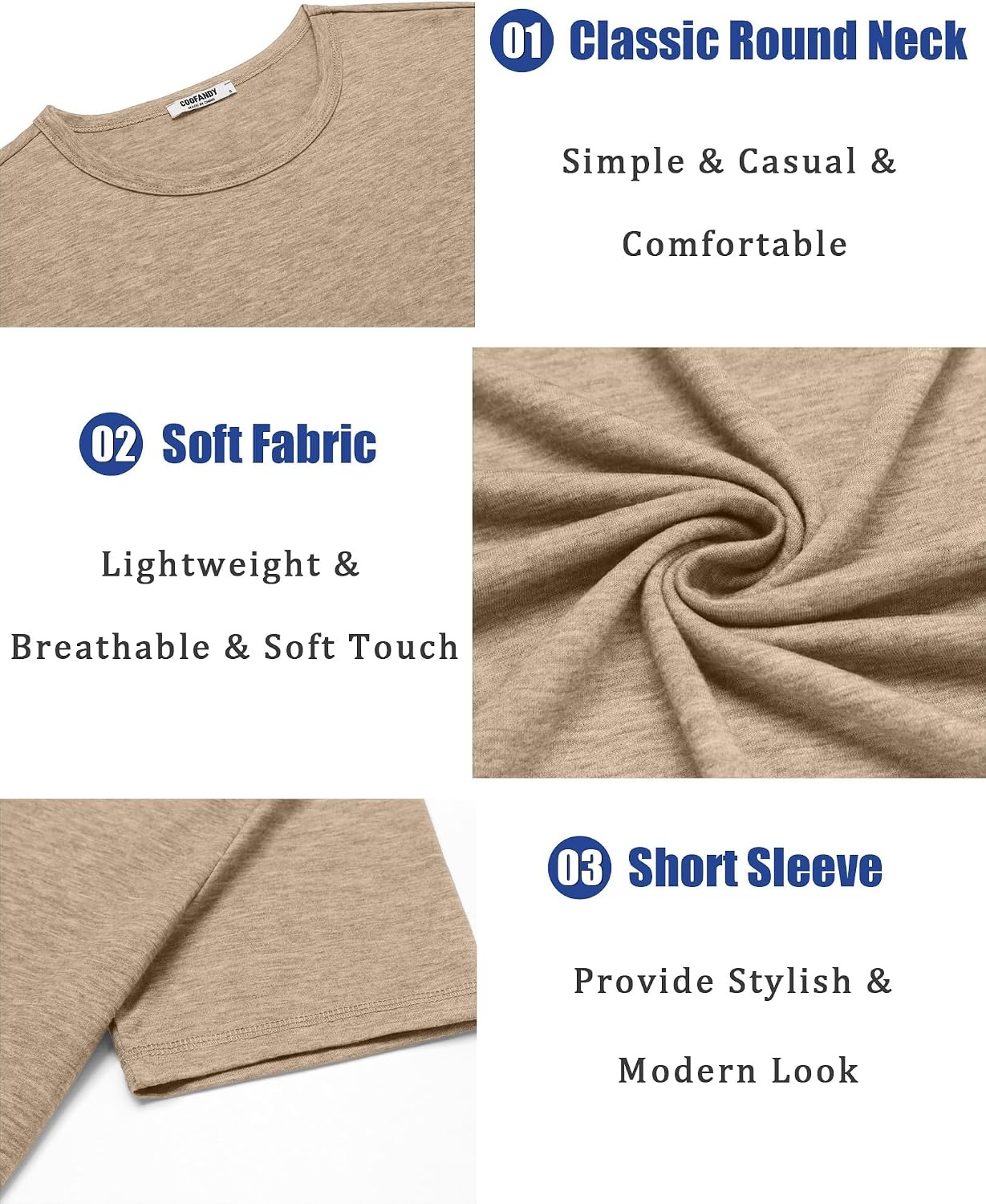 image:imageCOOFANDY Mens T Shirts Short Sleeve Soft Crew Neck Casual Basic Tee Shirts Lightweight breathable fabric basic crewneck design easy to layer or match great for daily wear gifts amp vacationKhaki