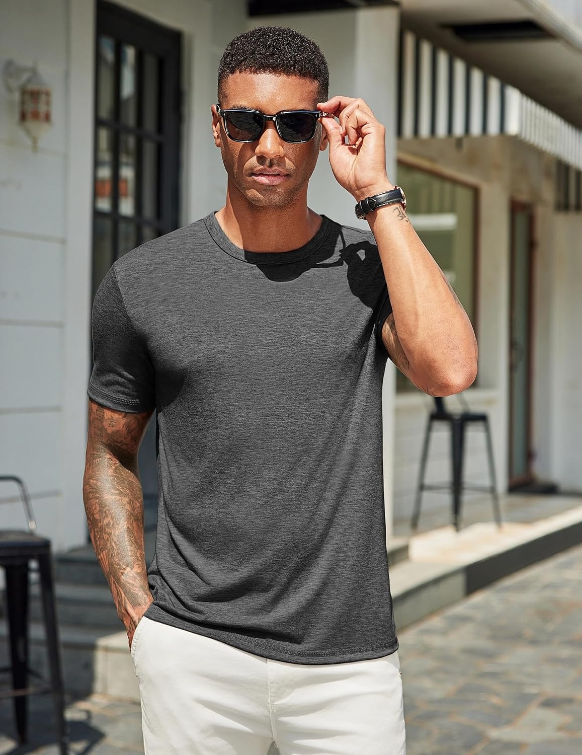 image:imageCOOFANDY Mens T Shirts Short Sleeve Soft Crew Neck Casual Basic Tee Shirts Lightweight breathable fabric basic crewneck design easy to layer or match great for daily wear gifts amp vacationAdark Grey
