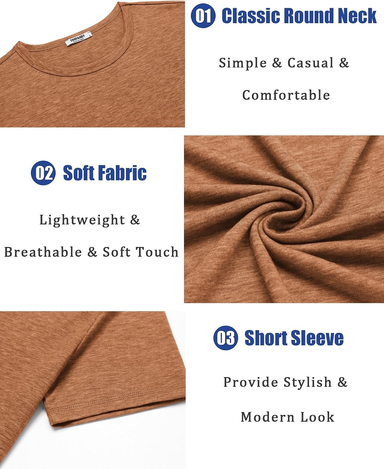 image:imageCOOFANDY Mens T Shirts Short Sleeve Soft Crew Neck Casual Basic Tee Shirts Lightweight breathable fabric basic crewneck design easy to layer or match great for daily wear gifts amp vacationCaramel