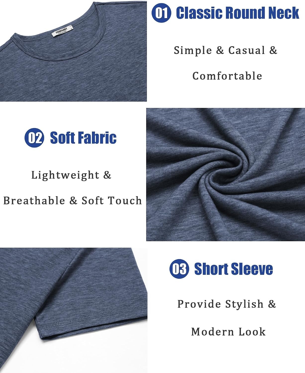 image:imageCOOFANDY Mens T Shirts Short Sleeve Soft Crew Neck Casual Basic Tee Shirts Lightweight breathable fabric basic crewneck design easy to layer or match great for daily wear gifts amp vacationNavy Blue