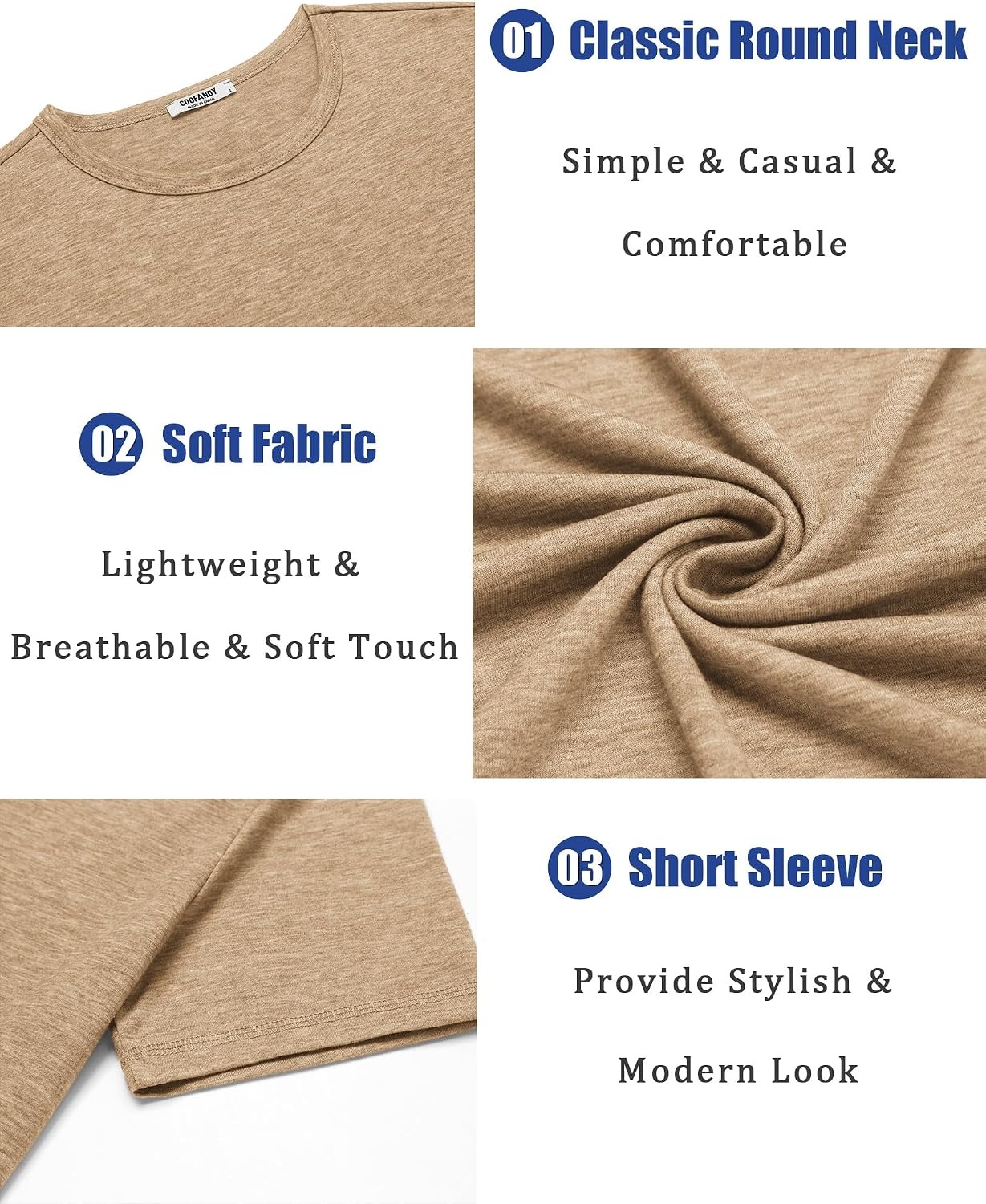 image:imageCOOFANDY Mens T Shirts Short Sleeve Soft Crew Neck Casual Basic Tee Shirts Lightweight breathable fabric basic crewneck design easy to layer or match great for daily wear gifts amp vacationLight Khaki