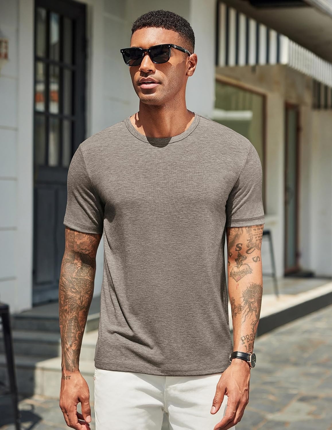 image:imageCOOFANDY Mens T Shirts Short Sleeve Soft Crew Neck Casual Basic Tee Shirts Lightweight breathable fabric basic crewneck design easy to layer or match great for daily wear gifts amp vacationDark Khaki