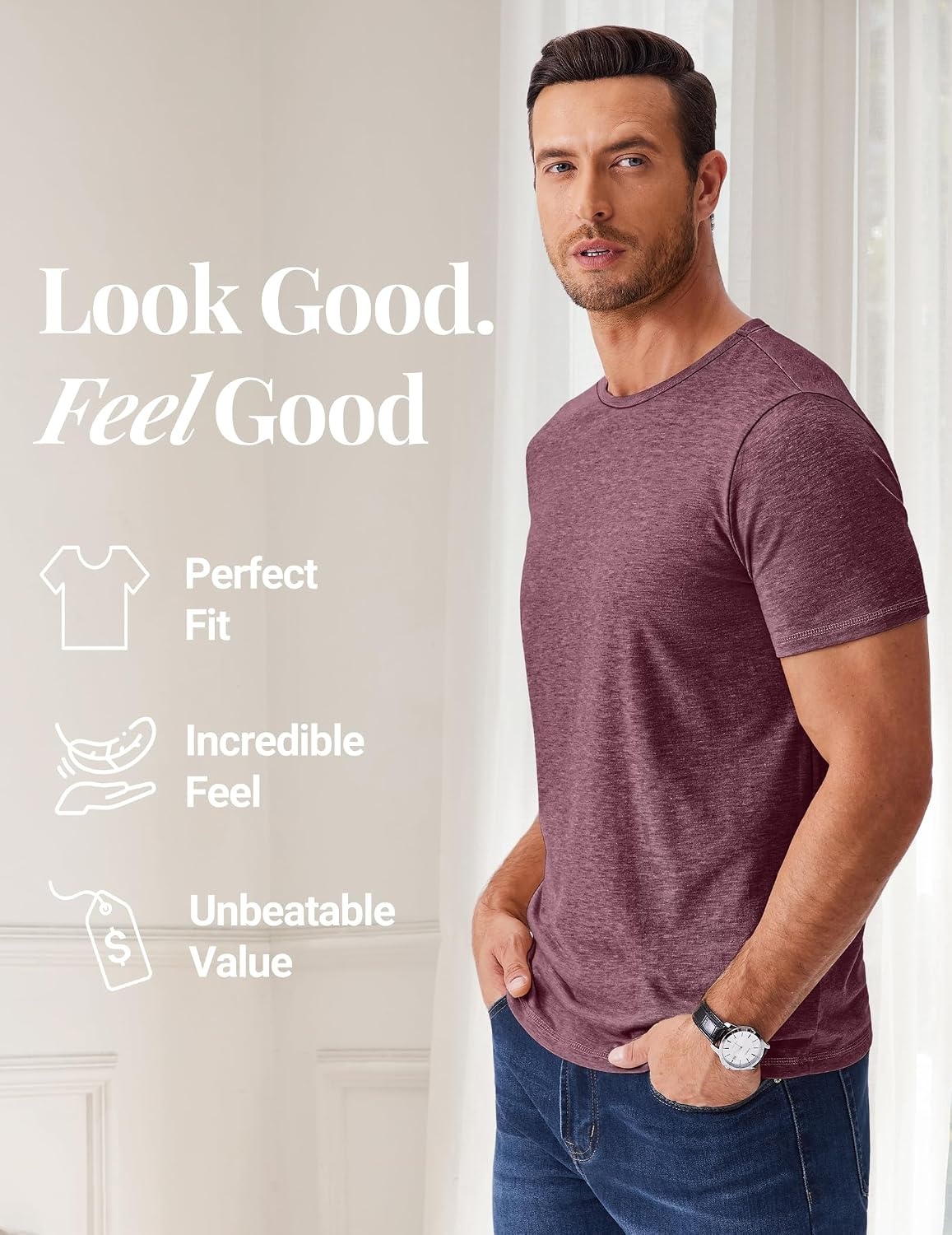 image:imageCOOFANDY Mens T Shirts Short Sleeve Soft Crew Neck Casual Basic Tee Shirts Lightweight breathable fabric basic crewneck design easy to layer or match great for daily wear gifts amp vacationWine Red