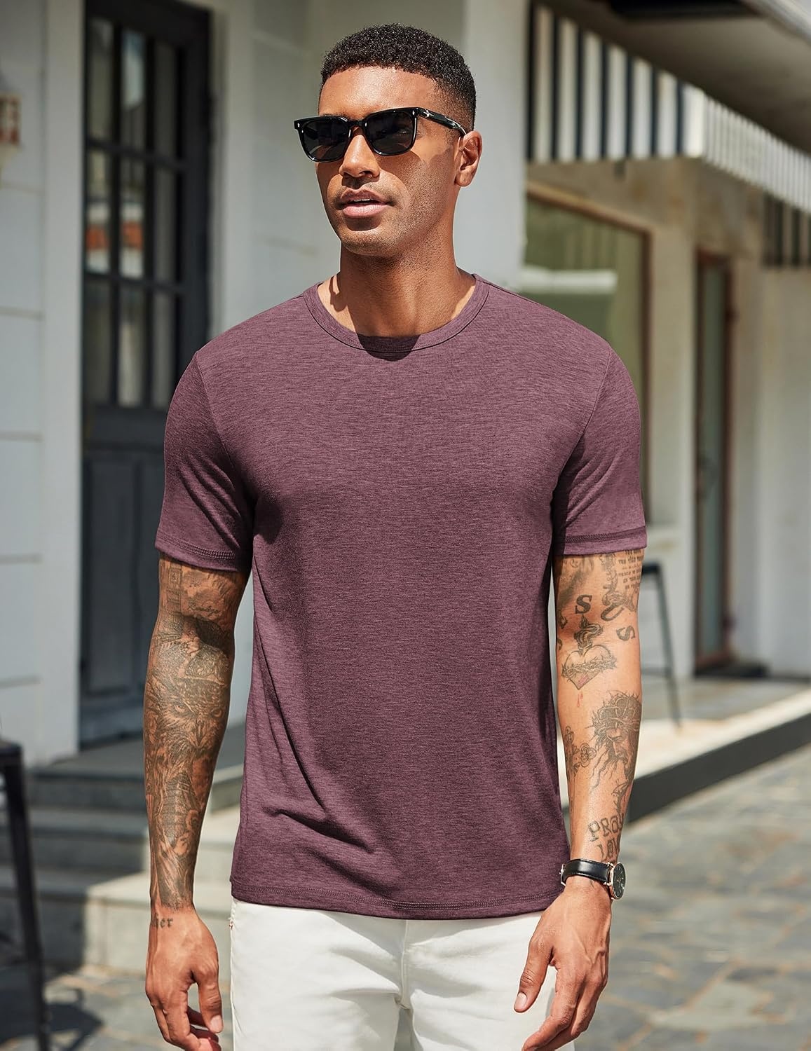 image:imageCOOFANDY Mens T Shirts Short Sleeve Soft Crew Neck Casual Basic Tee Shirts Lightweight breathable fabric basic crewneck design easy to layer or match great for daily wear gifts amp vacationWine Red