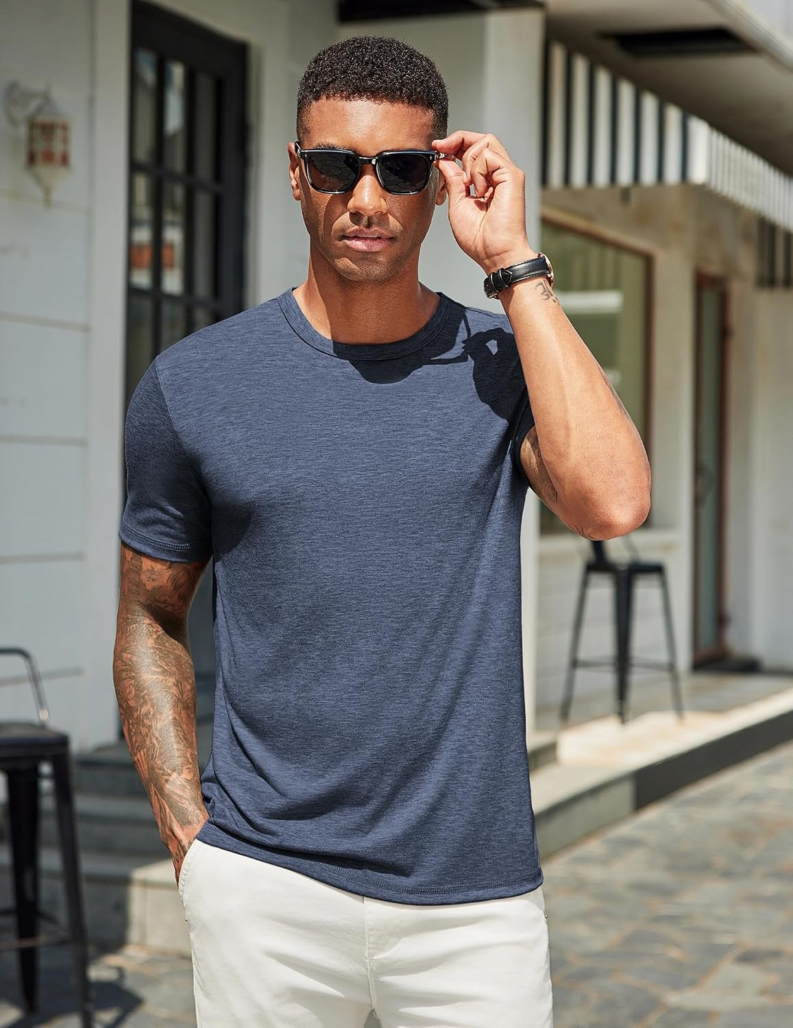 image:imageCOOFANDY Mens T Shirts Short Sleeve Soft Crew Neck Casual Basic Tee Shirts Lightweight breathable fabric basic crewneck design easy to layer or match great for daily wear gifts amp vacationNavy Blue