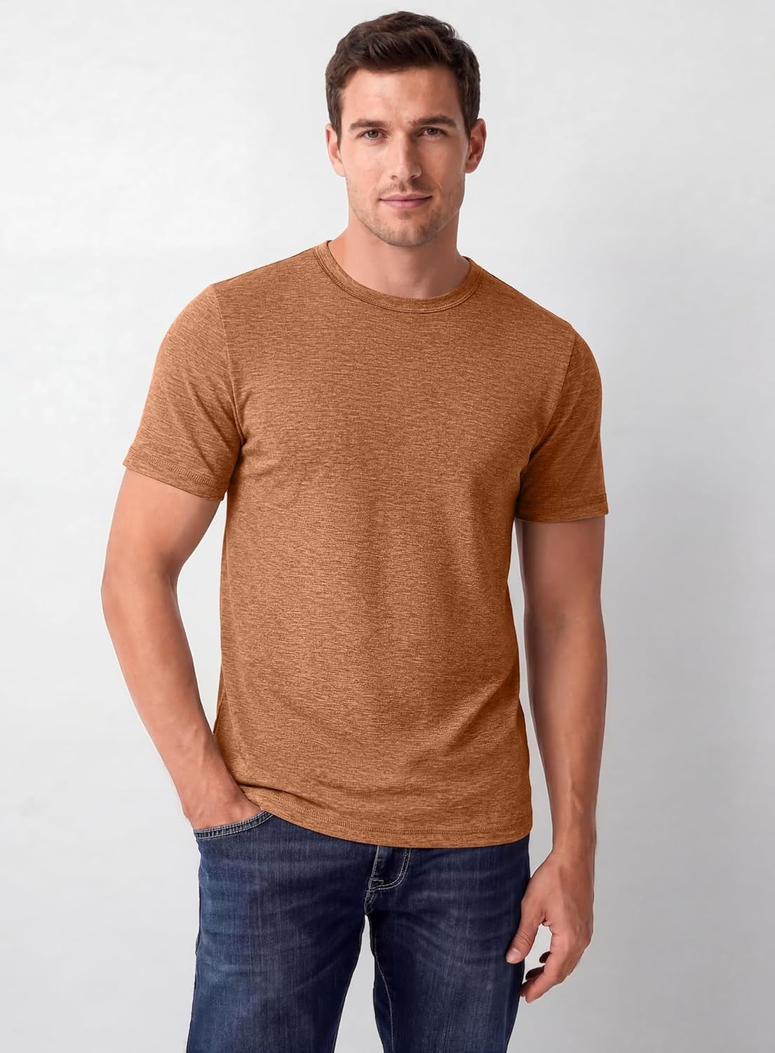 image:imageCOOFANDY Mens T Shirts Short Sleeve Soft Crew Neck Casual Basic Tee Shirts Lightweight breathable fabric basic crewneck design easy to layer or match great for daily wear gifts amp vacationCaramel