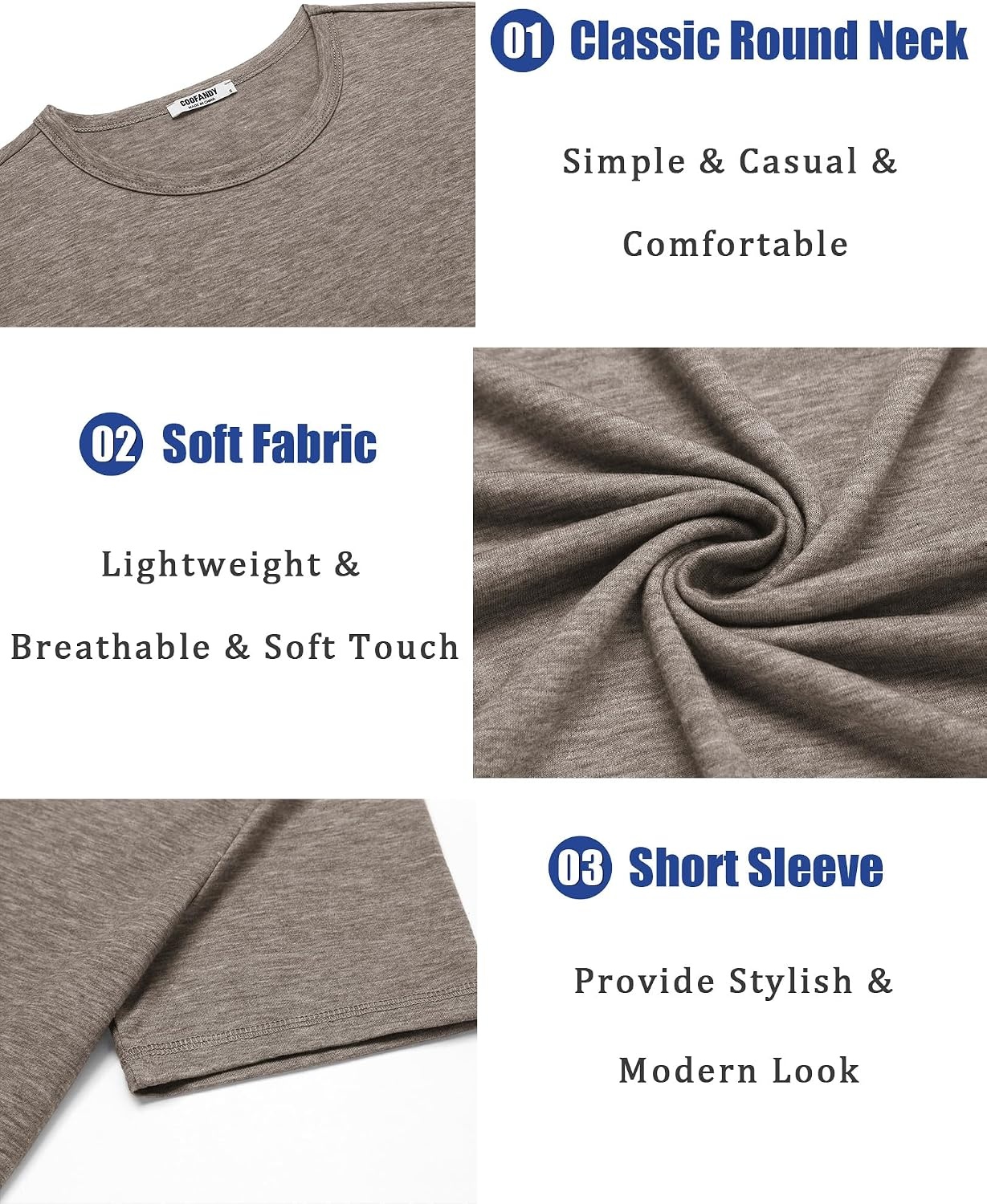 image:imageCOOFANDY Mens T Shirts Short Sleeve Soft Crew Neck Casual Basic Tee Shirts Lightweight breathable fabric basic crewneck design easy to layer or match great for daily wear gifts amp vacationDark Khaki