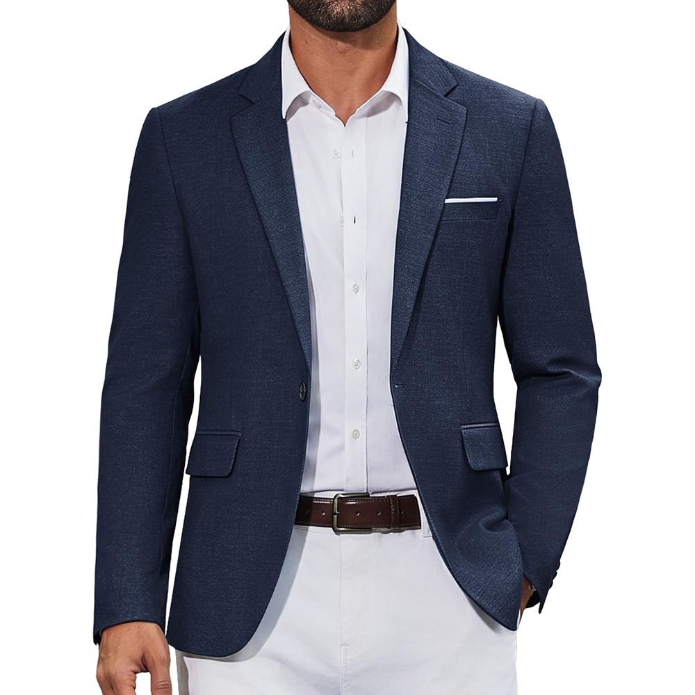 image:imageCOOFANDY Mens Casual Blazer Retro Knit Sport Coat Lightweight One Button Suit JacketAnavy Blue