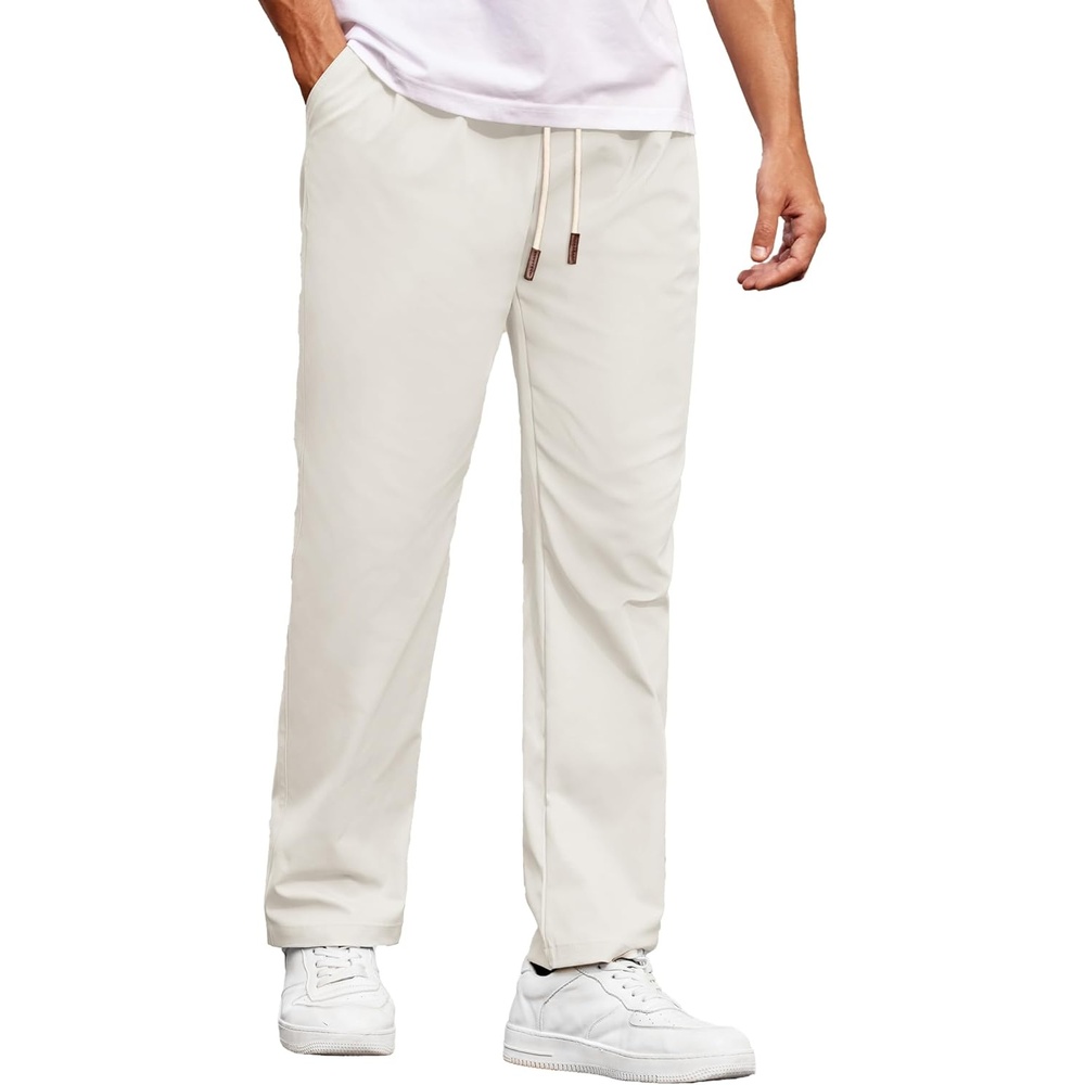 image:imageCOOFANDY Mens Casual Chino Pants Drawstring Elastic Waist Relaxed Fit Pant Elastic Drawstring Waist Cotton Twill Fabric Side Pockets Relaxed Fit Straight Leg Daily Wear Office Wear Travel WearBeige