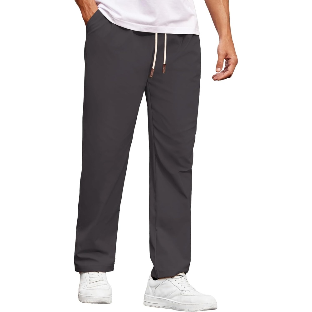 image:imageCOOFANDY Mens Casual Chino Pants Drawstring Elastic Waist Relaxed Fit Pant  Elastic Drawstring Waist Cotton Twill Fabric Side Pockets Relaxed Fit Straight Leg Daily Wear Office Wear Travel WearDark Gray