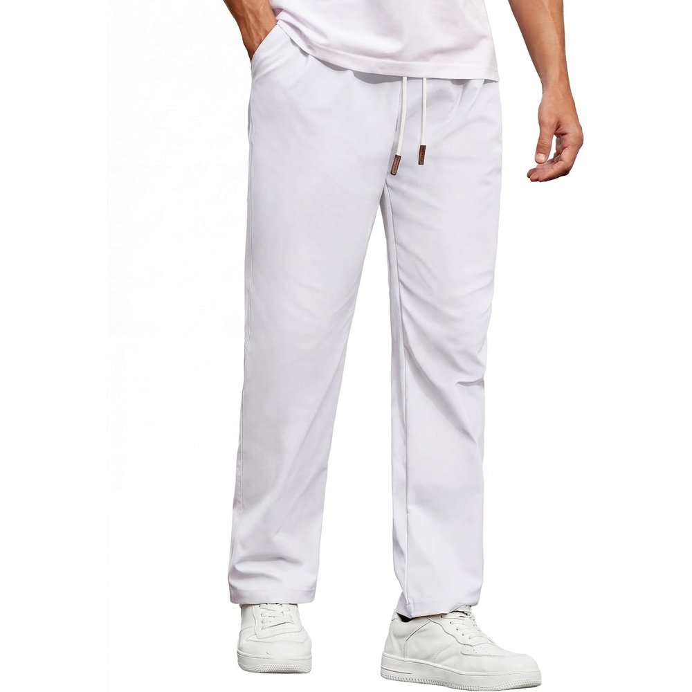 image:imageCOOFANDY Mens Casual Chino Pants Drawstring Elastic Waist Relaxed Fit Pant  Elastic Drawstring Waist Cotton Twill Fabric Side Pockets Relaxed Fit Straight Leg Daily Wear Office Wear Travel WearWhite