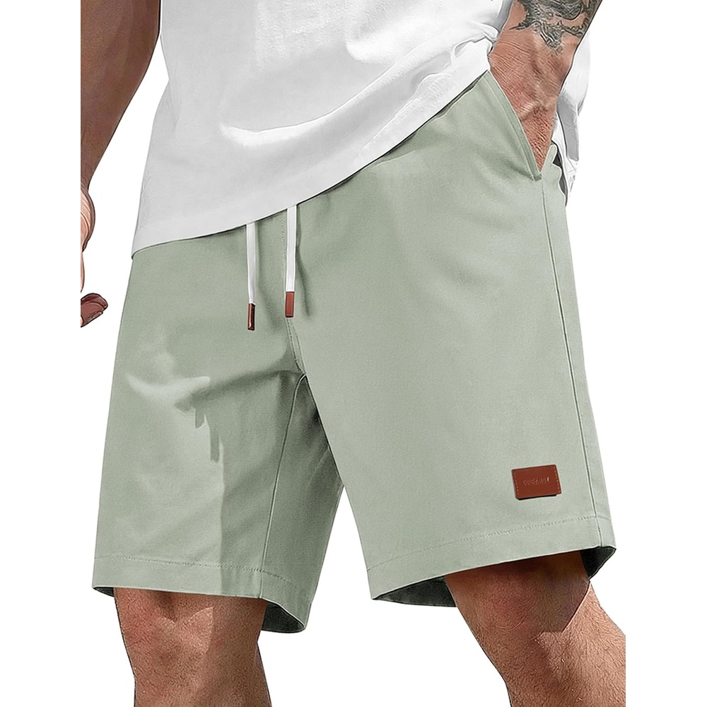 image:imageCOOFANDY Mens Cotton Chino Shorts 9 Inch Casual Shorts Summer Beach Shorts Stretch Twill ComfortElastic Waist with LeatherTipped Drawstring4 PocketsRelaxed FitEasy Movement for Active DaysSage Green