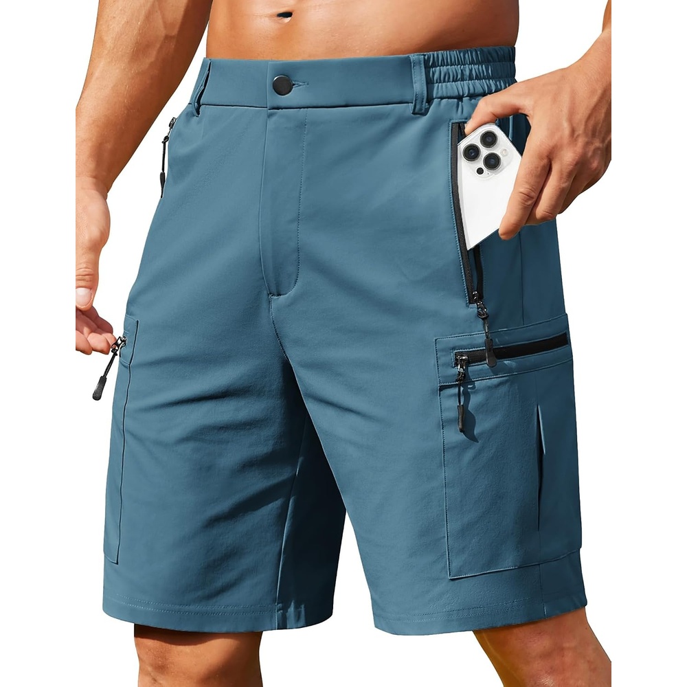 image:imageCOOFANDY Mens Hiking Cargo Shorts 9 Lightweight Short with Zipper Pockets 5 Zipper Pockets Lightweight Quick Dry Breathable Stretch Fabric Hiking Camping Climbing Work Elastic Waist Spring SummerBlue