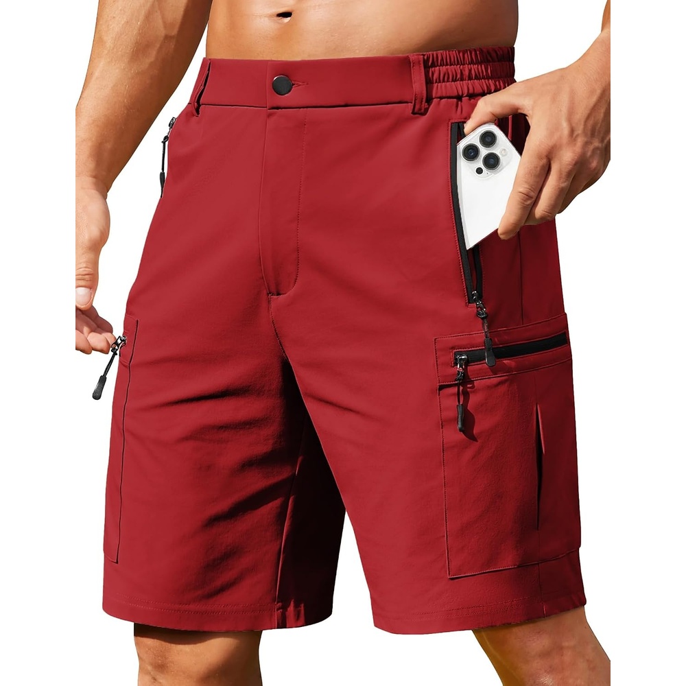 image:imageCOOFANDY Mens Hiking Cargo Shorts 9 Lightweight Short with Zipper Pockets 5 Zipper Pockets Lightweight Quick Dry Breathable Stretch Fabric Hiking Camping Climbing Work Elastic Waist Spring SummerRed