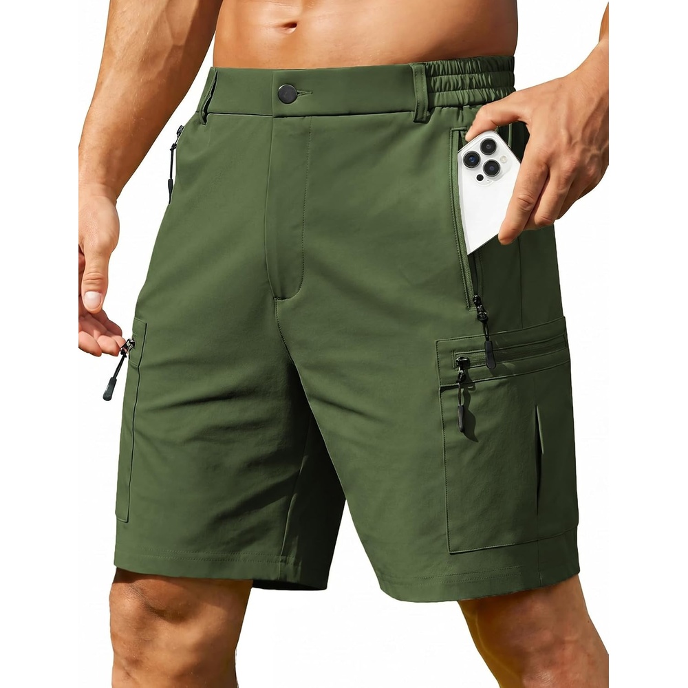 image:imageCOOFANDY Mens Hiking Cargo Shorts 9 Lightweight Short with Zipper Pockets  5 Zipper Pockets Lightweight Quick Dry Breathable Stretch Fabric Hiking Camping Climbing Work Elastic Waist Spring SummerGreen