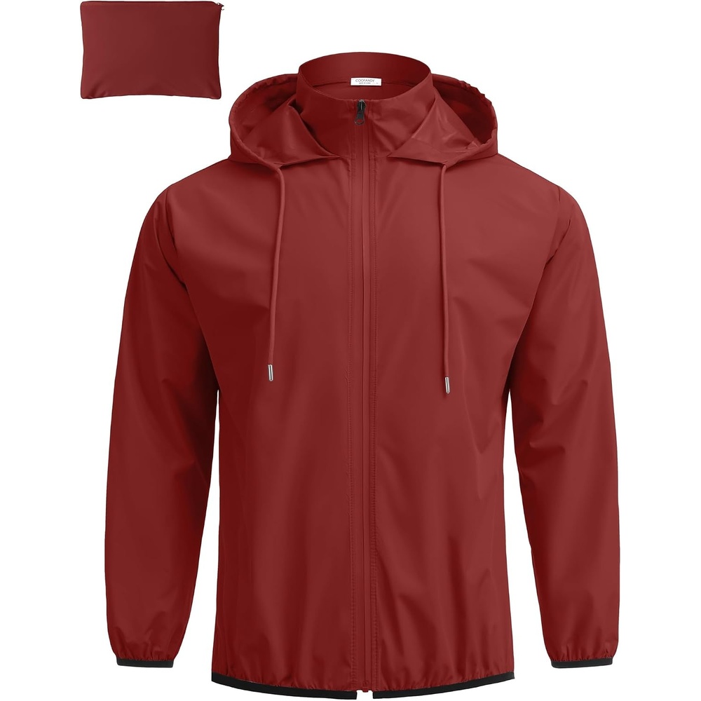 image:imageCOOFANDY Mens Light Rain Jacket Packable Waterproof Raincoat Windbreaker  Portable Rain Coat with Hood Hidden Zipper Rainproof Hoodie Rain Gear For Golf Travel Hiking Cycling Outdoor ActivitiesWine Red