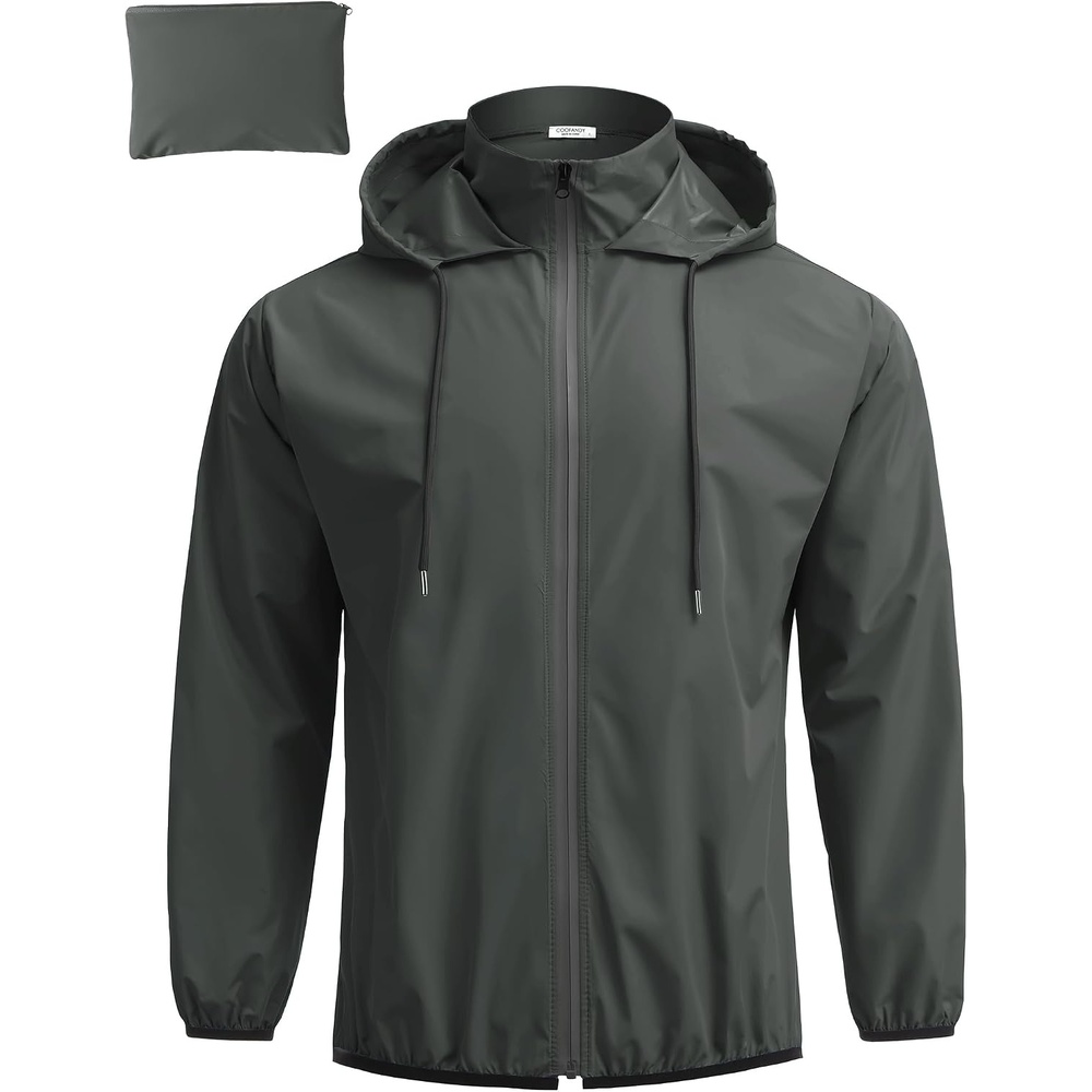 image:imageCOOFANDY Mens Light Rain Jacket Packable Waterproof Raincoat Windbreaker Portable Rain Coat with Hood Hidden Zipper Rainproof Hoodie Rain Gear For Golf Travel Hiking Cycling Outdoor ActivitiesDark Gray